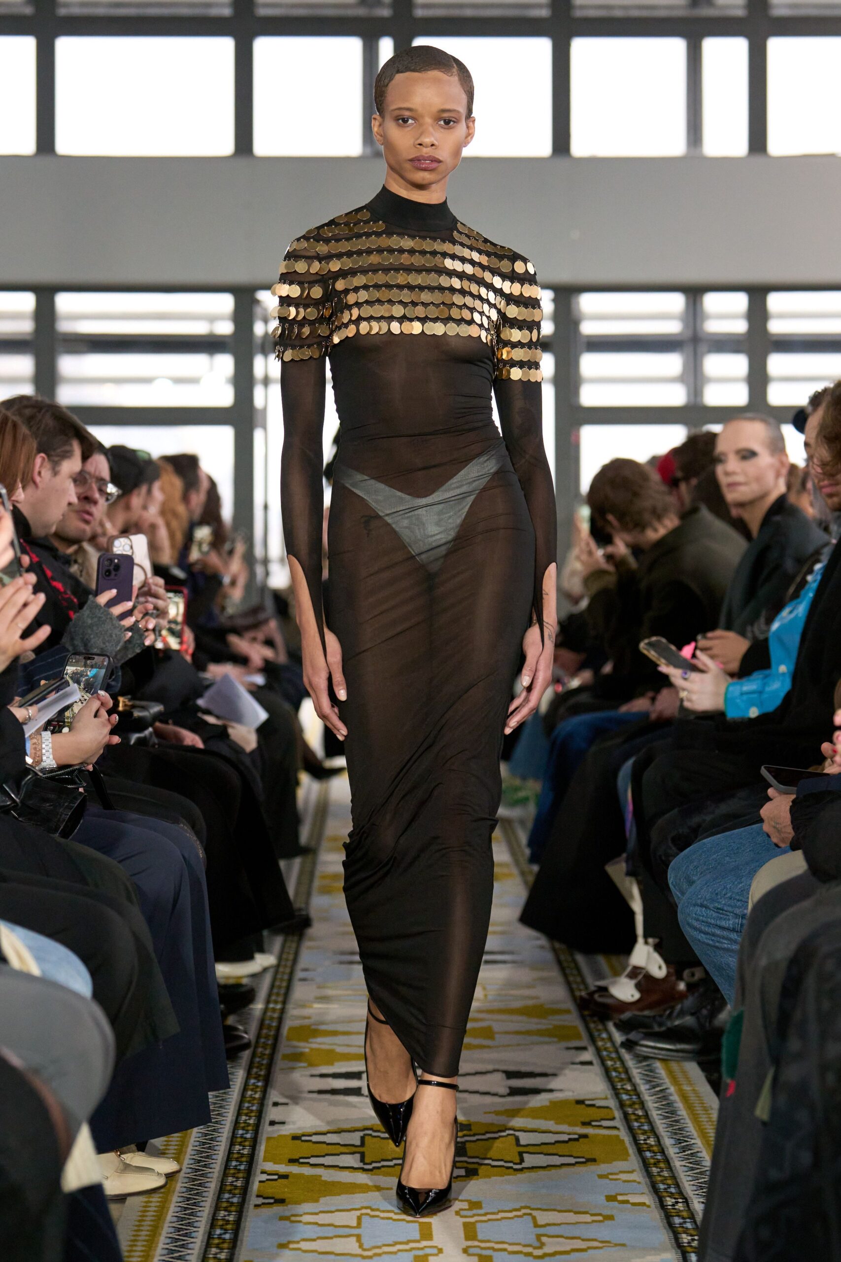 black sheer sequined gown