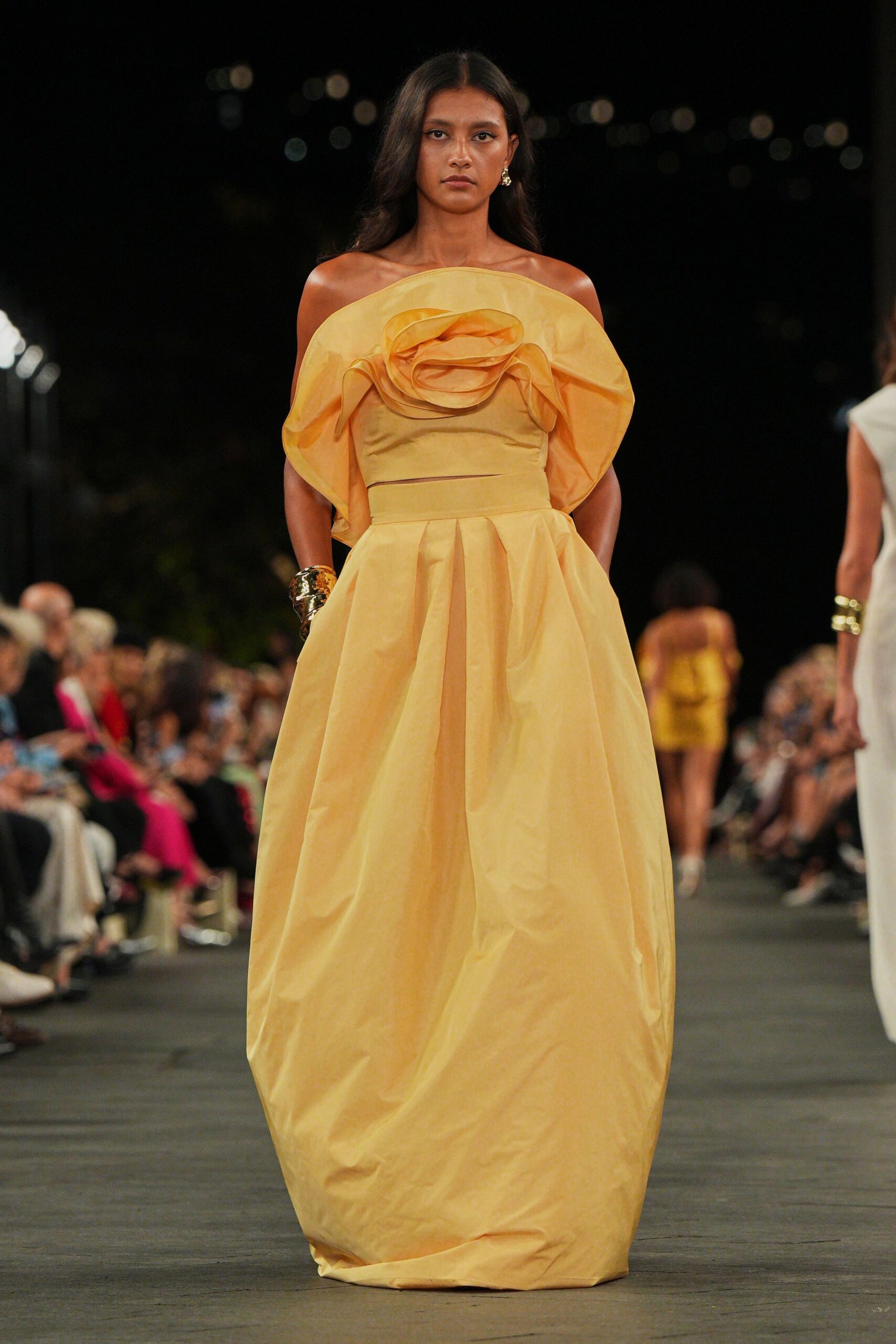 yellow off-shoulder gown
