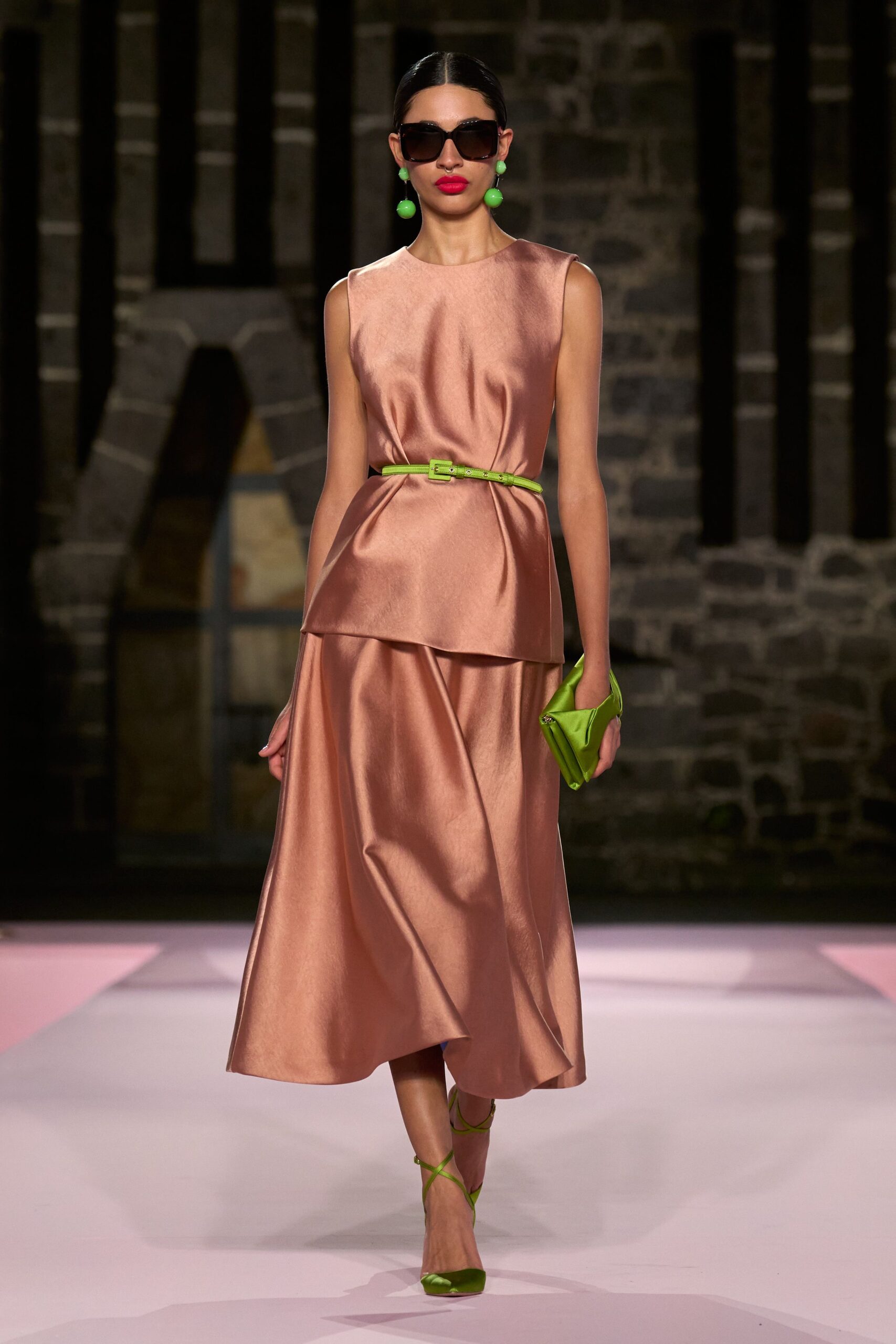 pink silk sleeveless midi dress