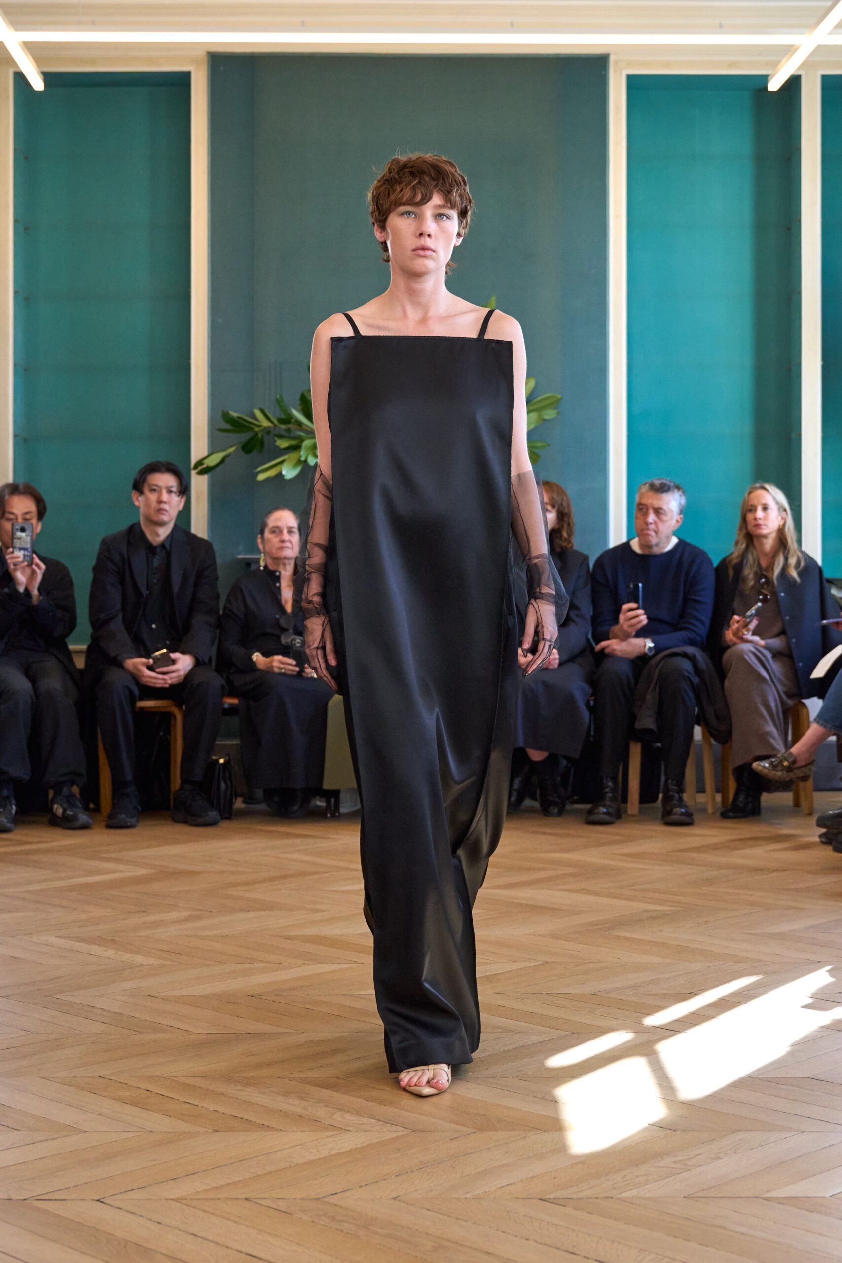 black silk relaxed midi dress