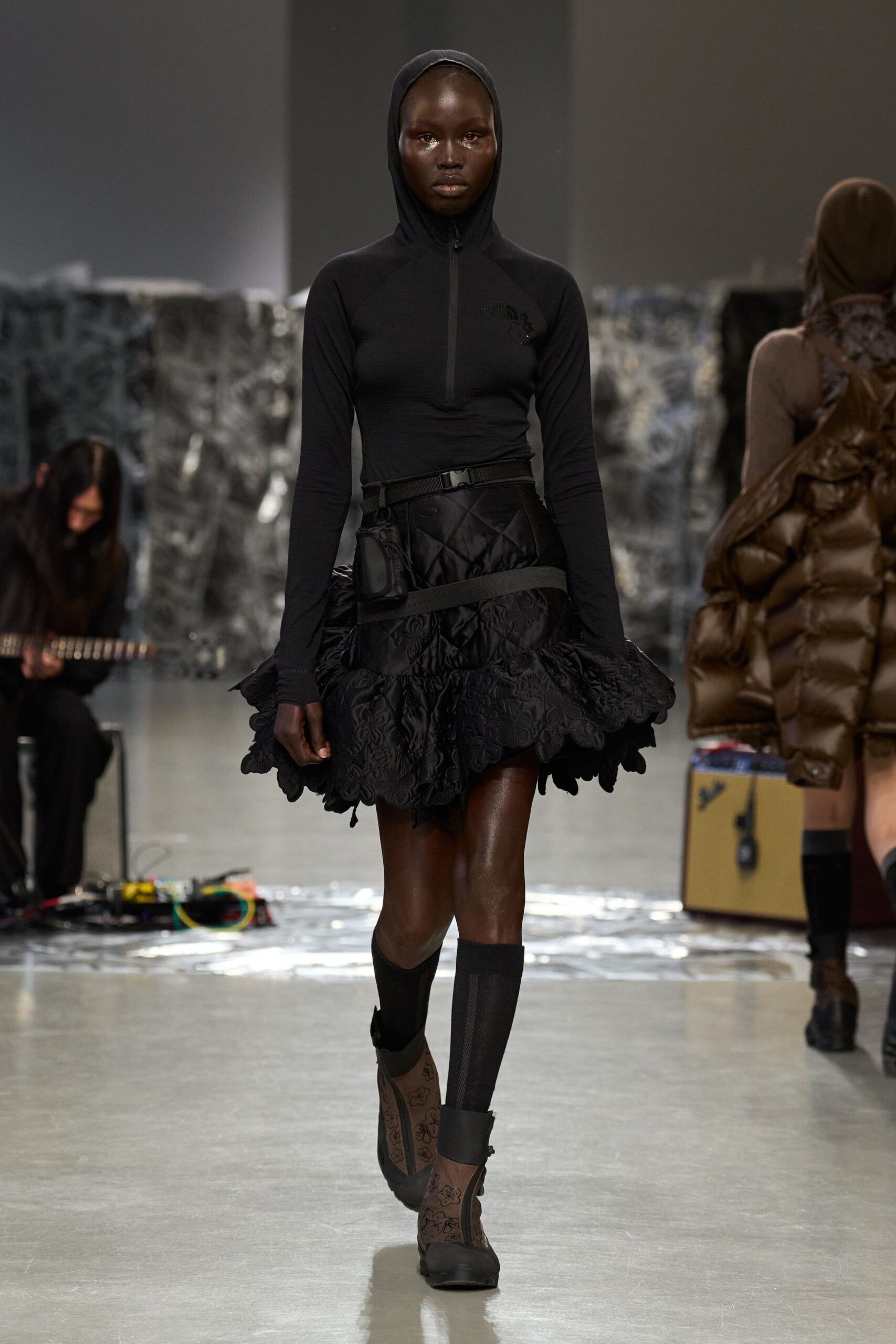 black silk fitted tiered mini skirt