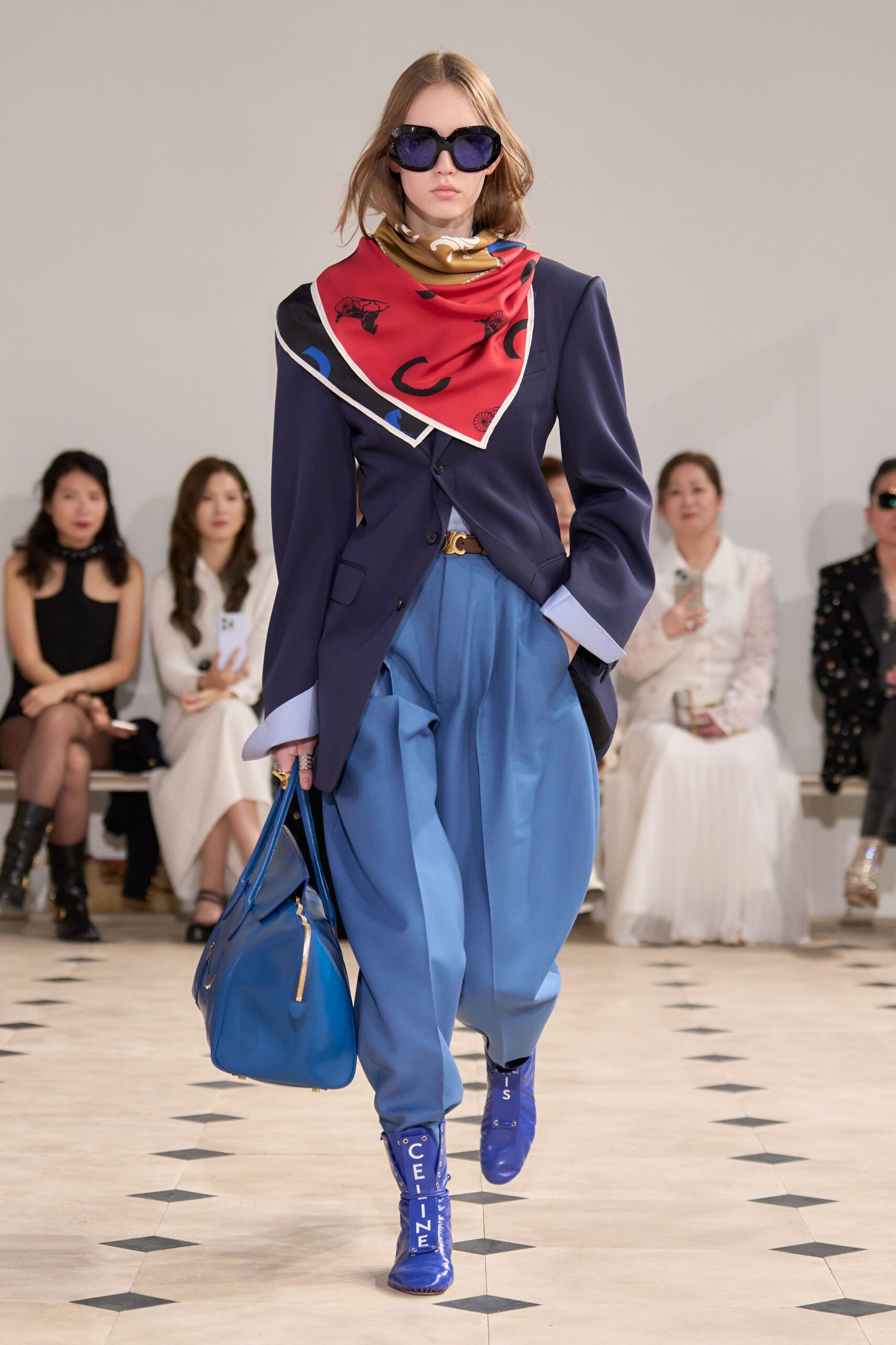 blue blazer with scarf
