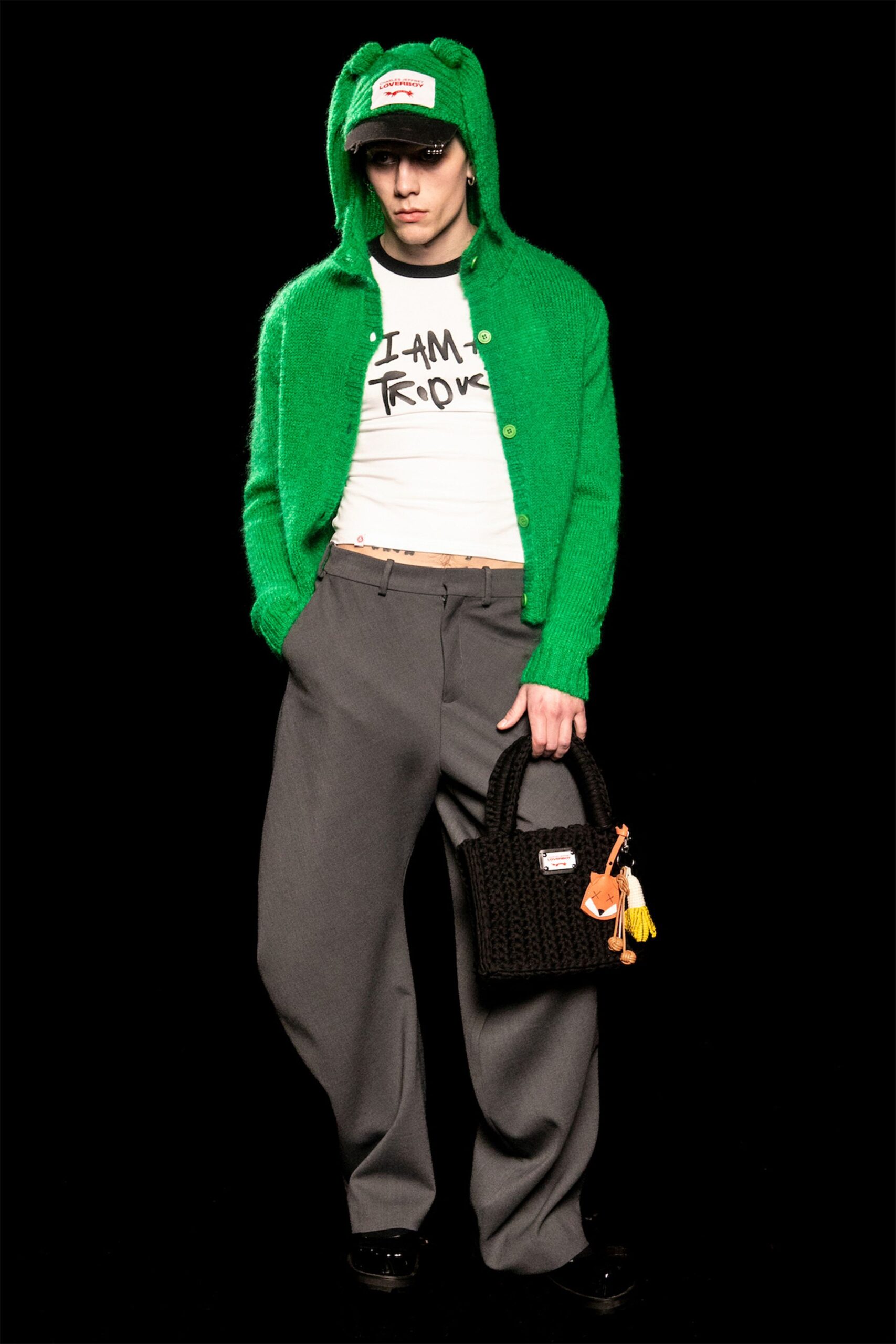 green wool long-sleeve collared relaxed cardigan