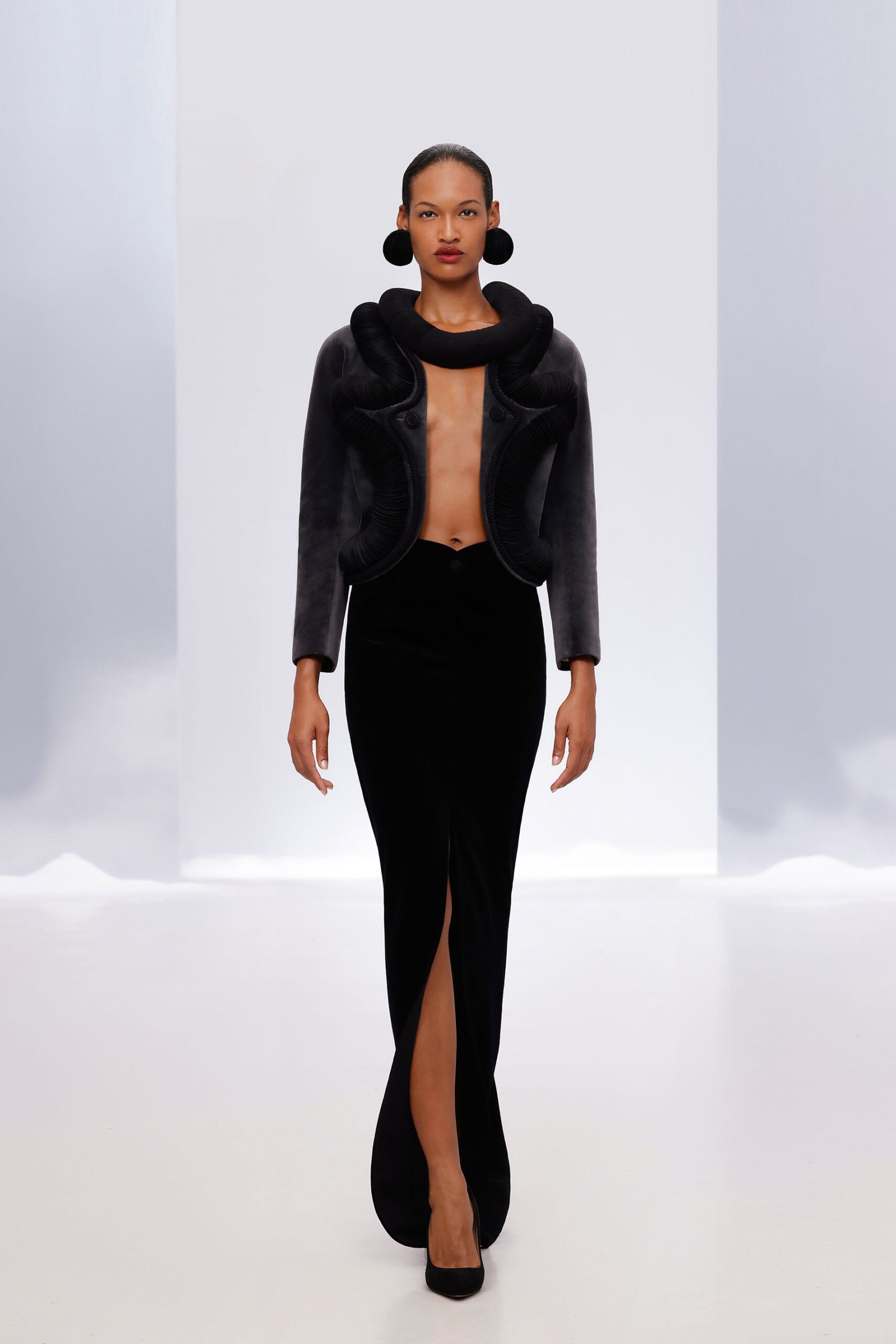 black velvet jacket and skirt