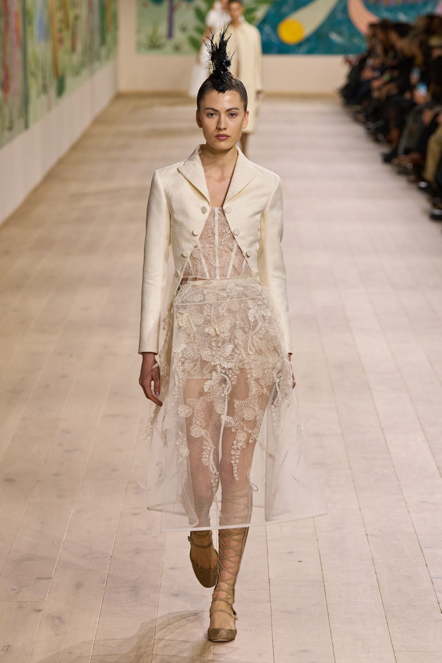 beige lace sleeveless v-neck fitted embroidered sheer dress