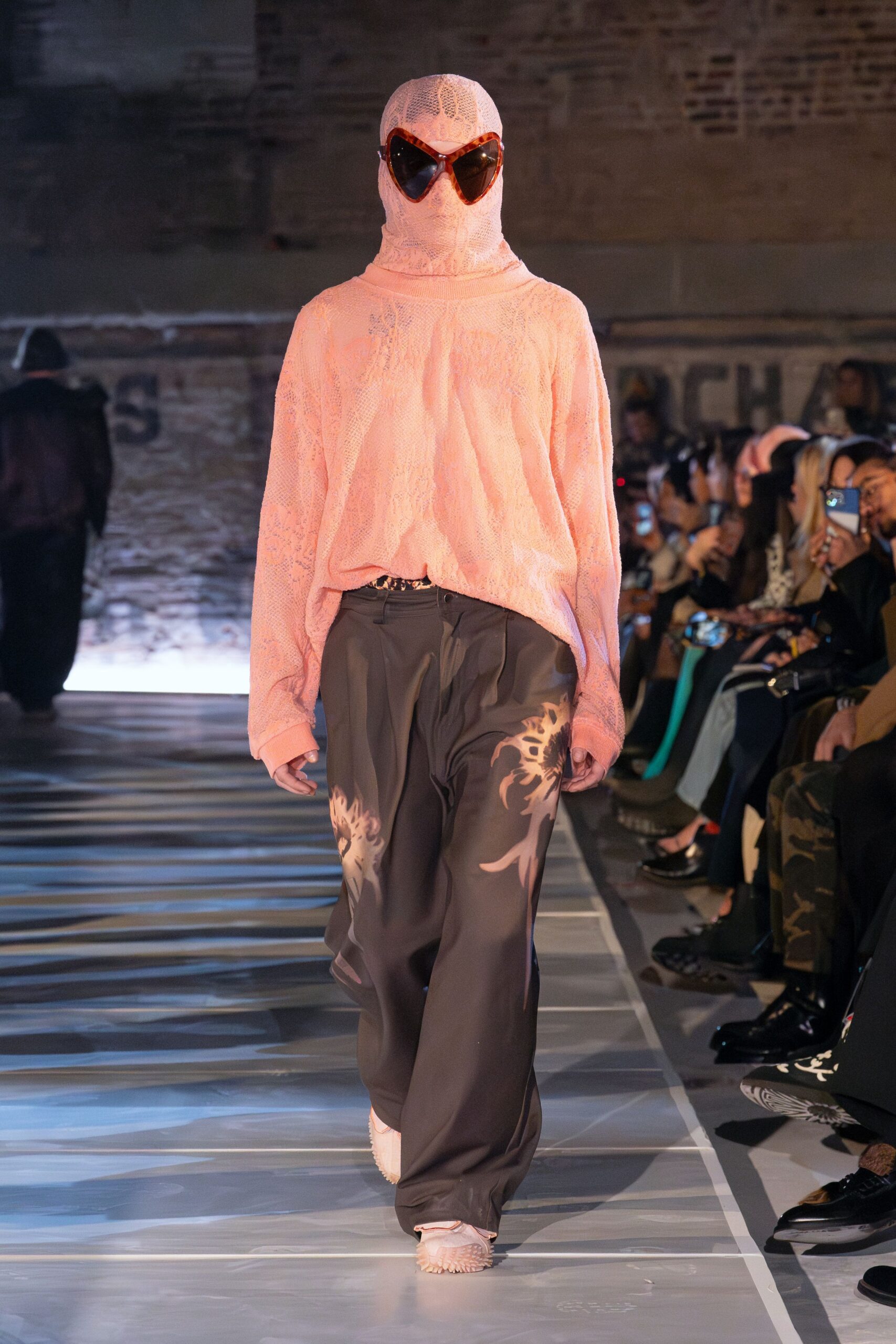 pink faux-fur long-sleeve high-neck oversized textured top