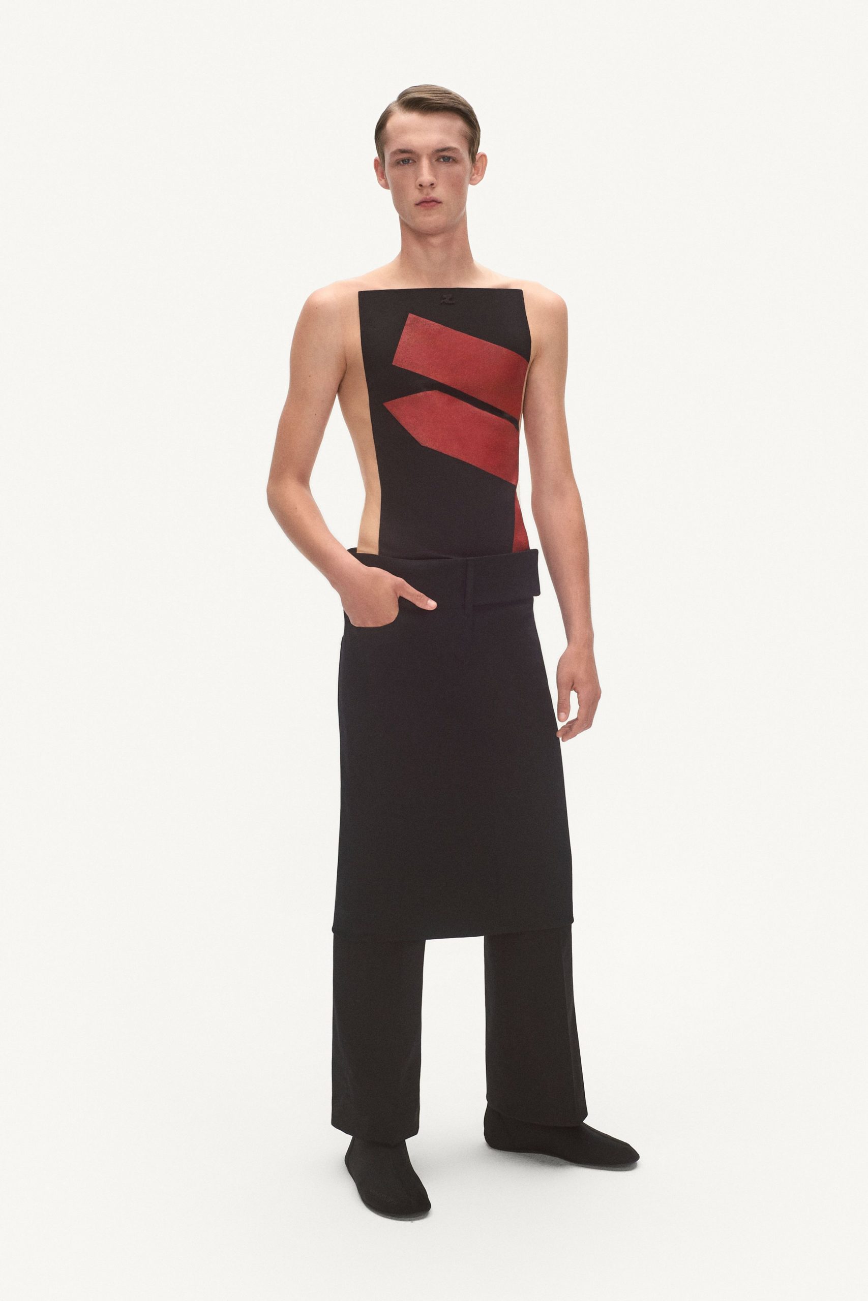 black and red color-blocked dress