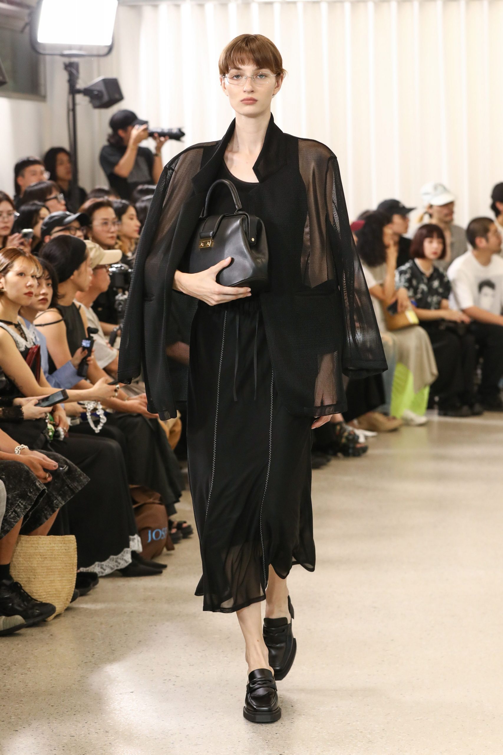 black silk long-sleeve relaxed sheer jacket
