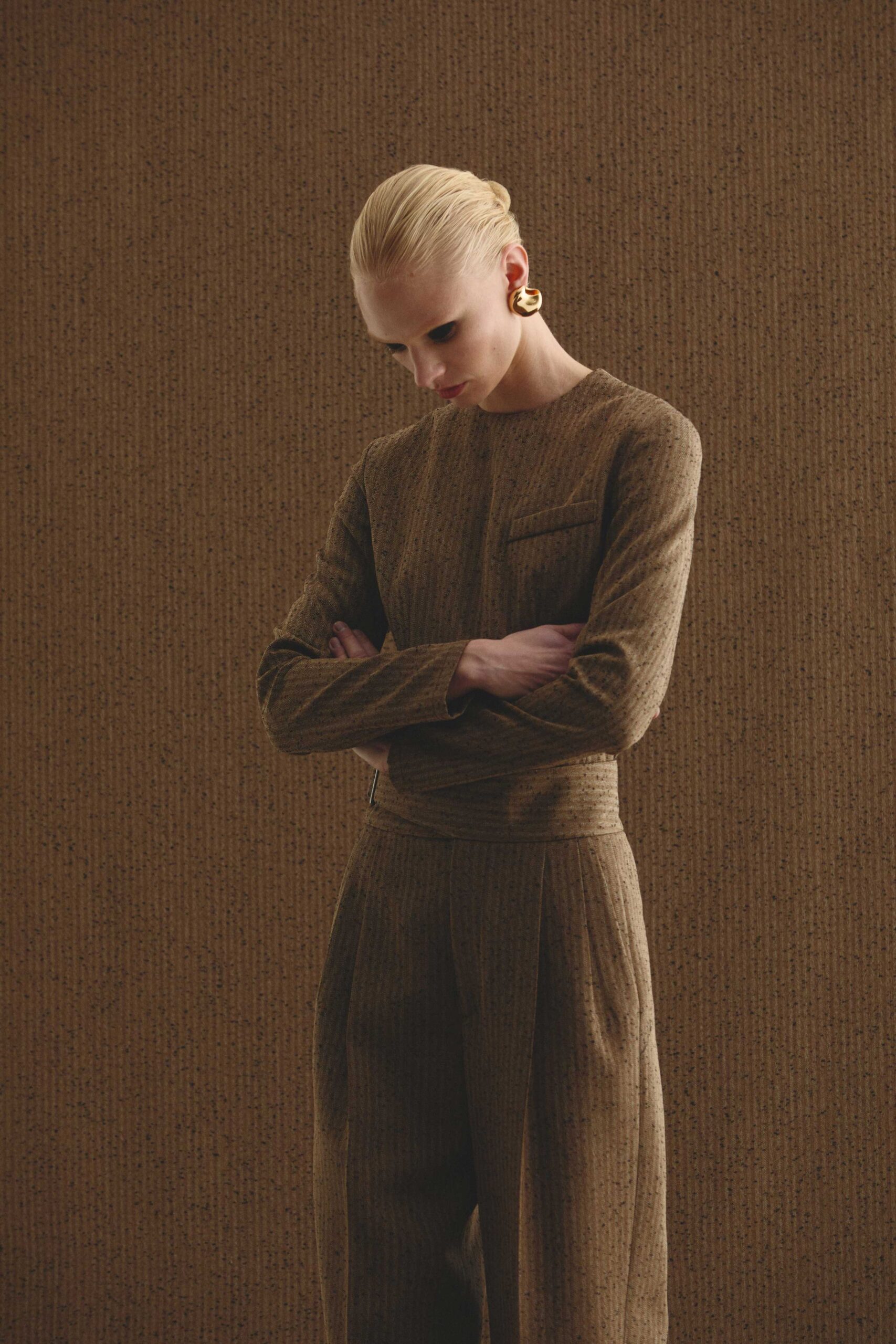 fitted brown ribbed top and pants