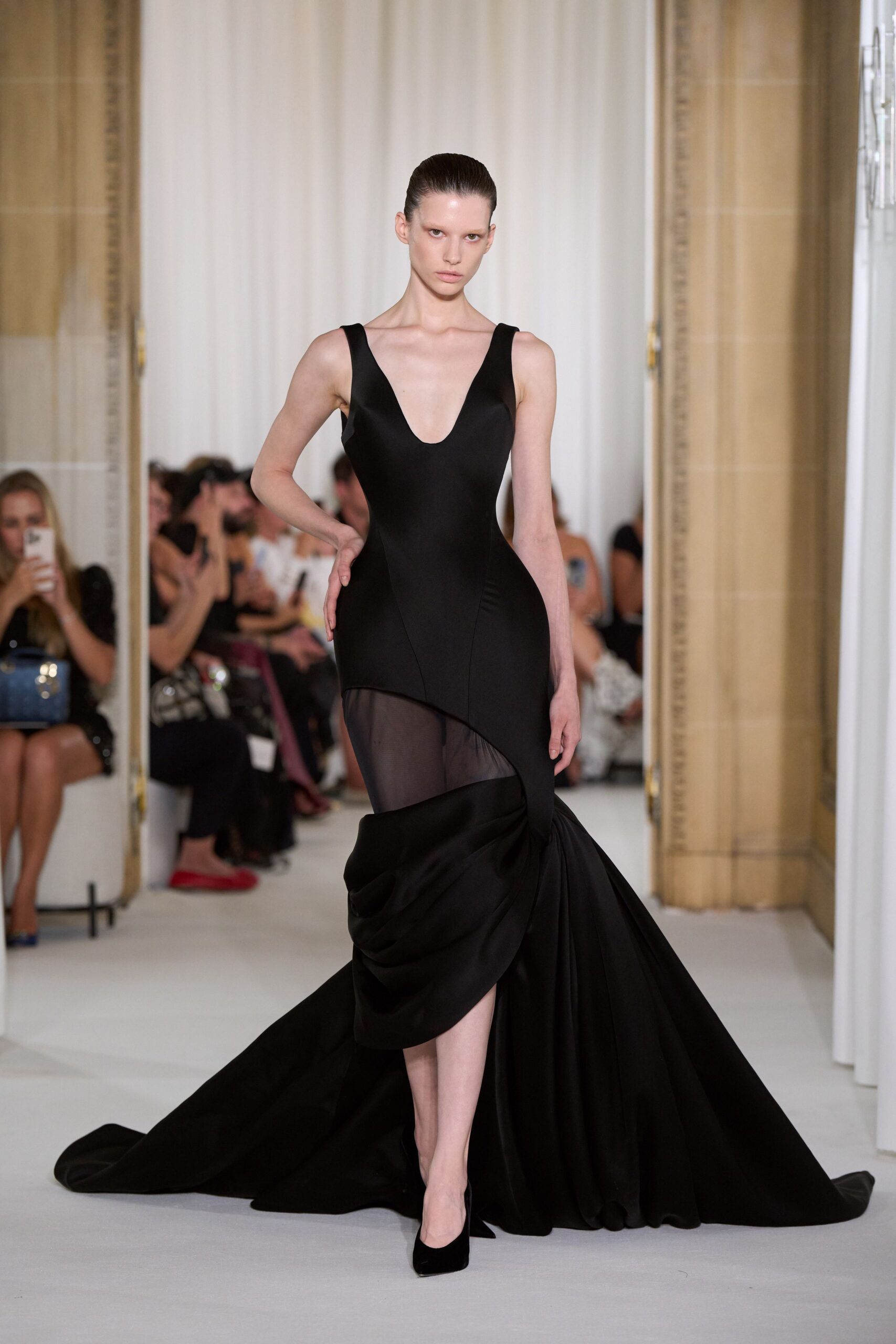 black silk fitted gown