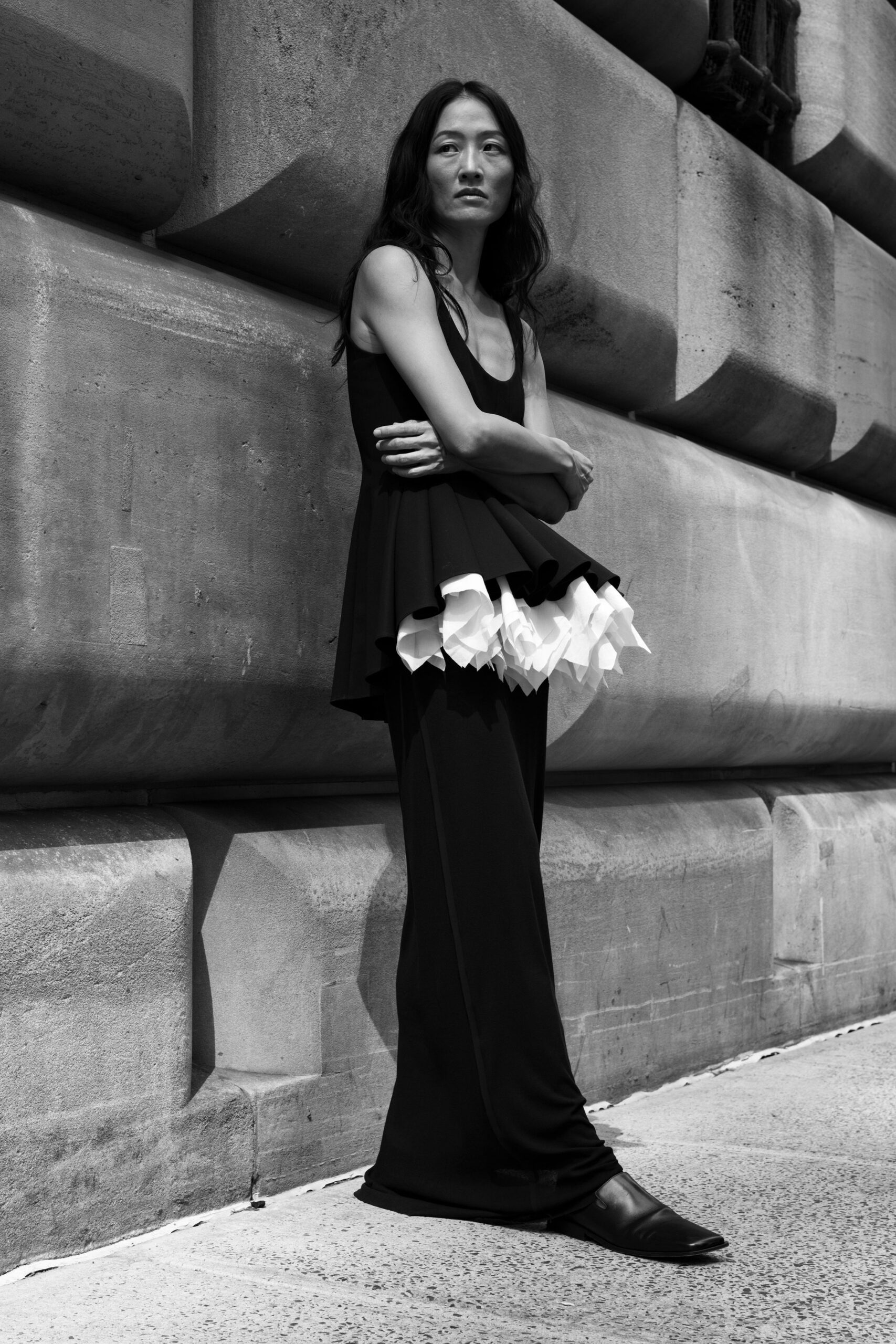 black fitted top and pants
