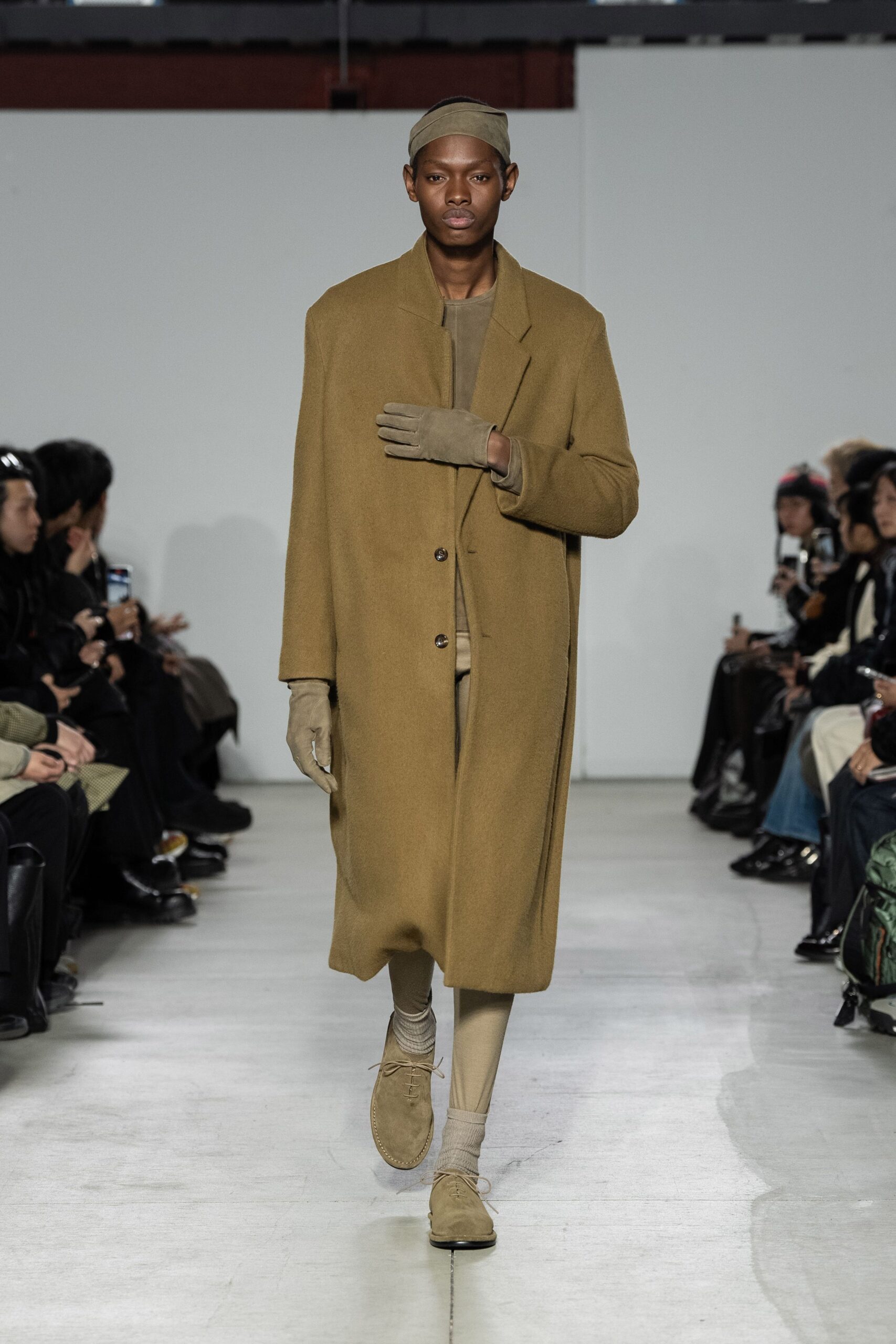 brown wool coat with beige top