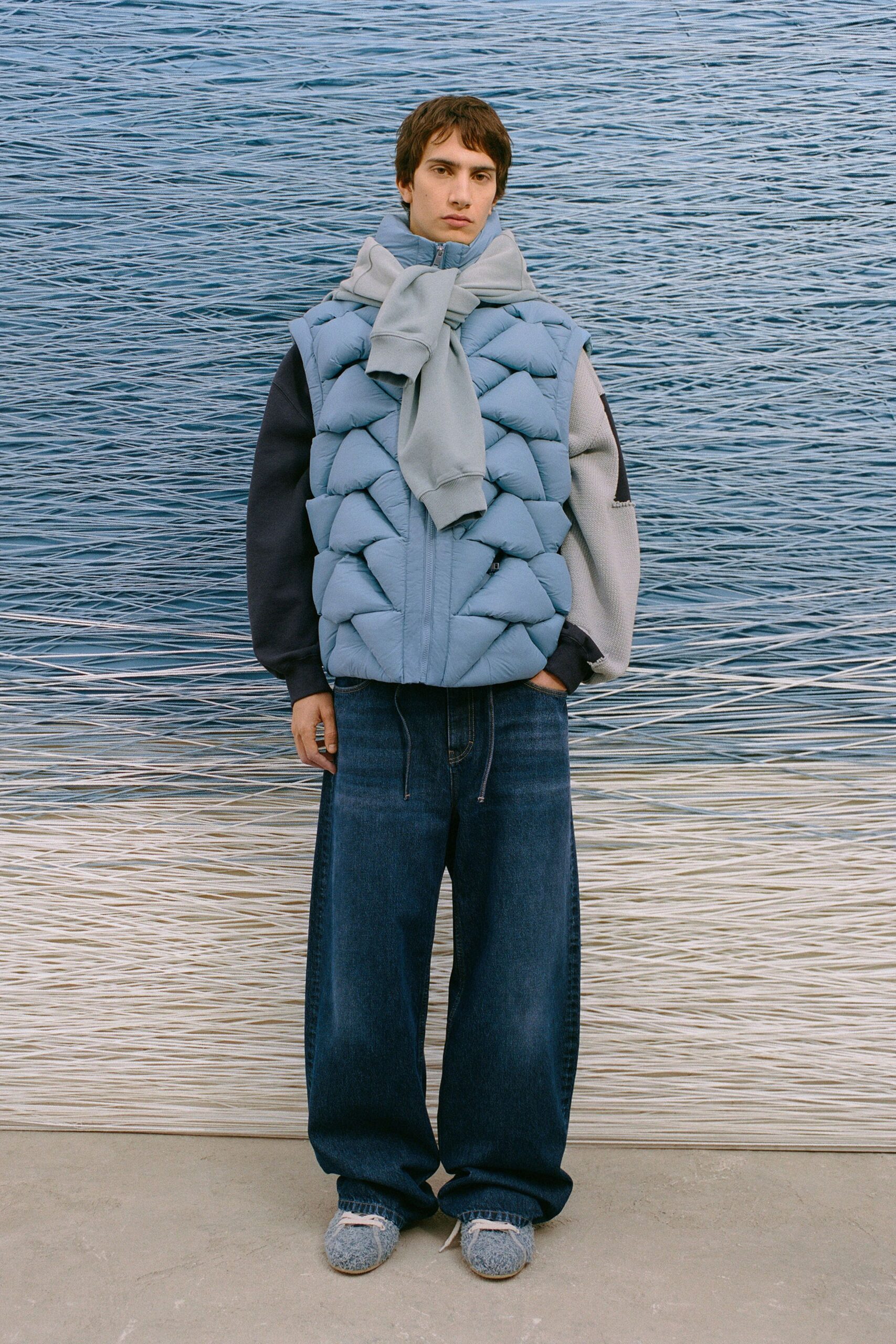 gray cotton long-sleeve collared relaxed layered shirt