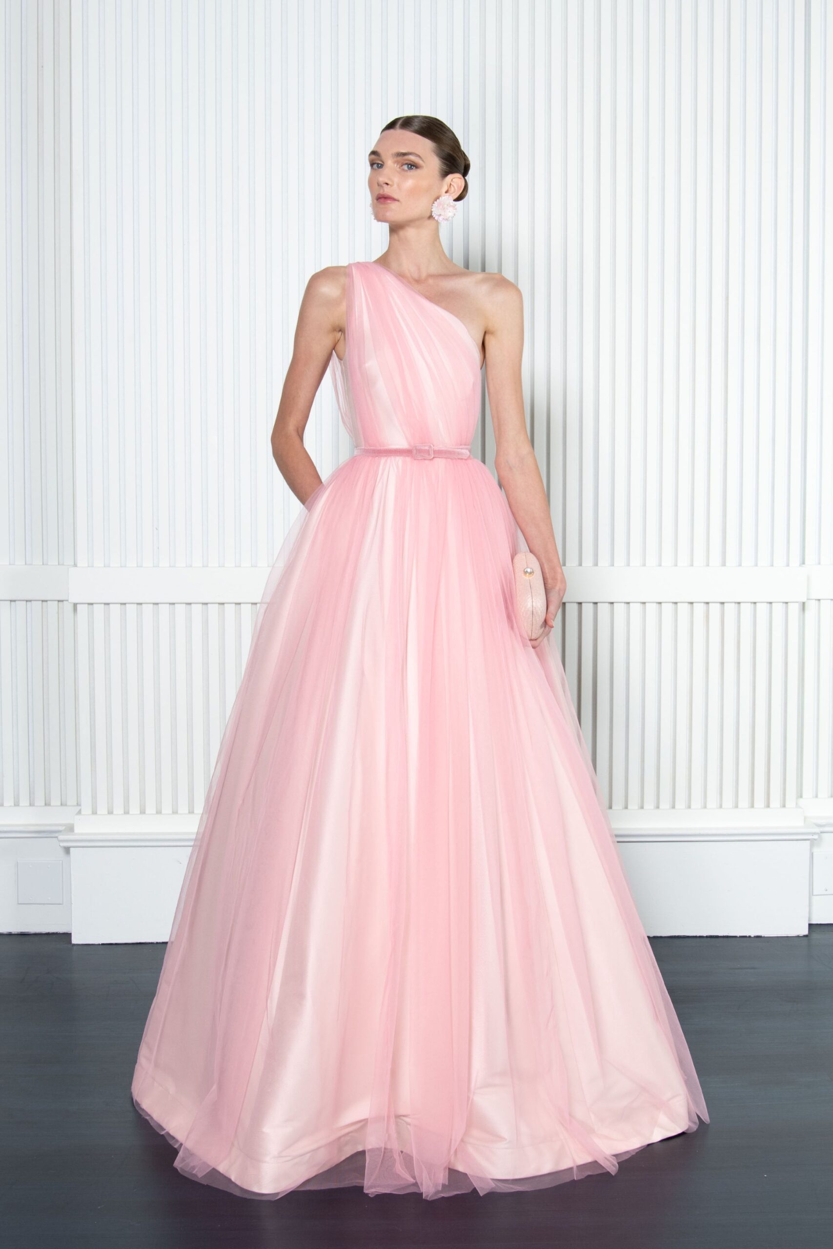 pink tulle sleeveless gown