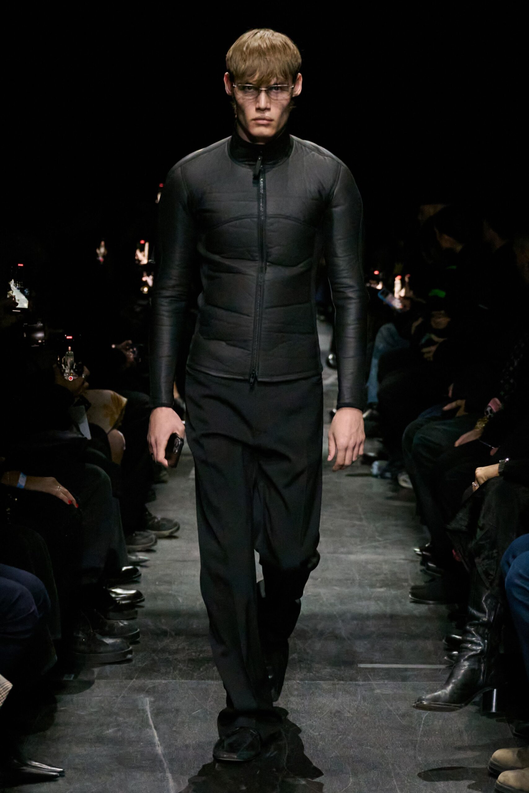 black leather fitted jacket and pants