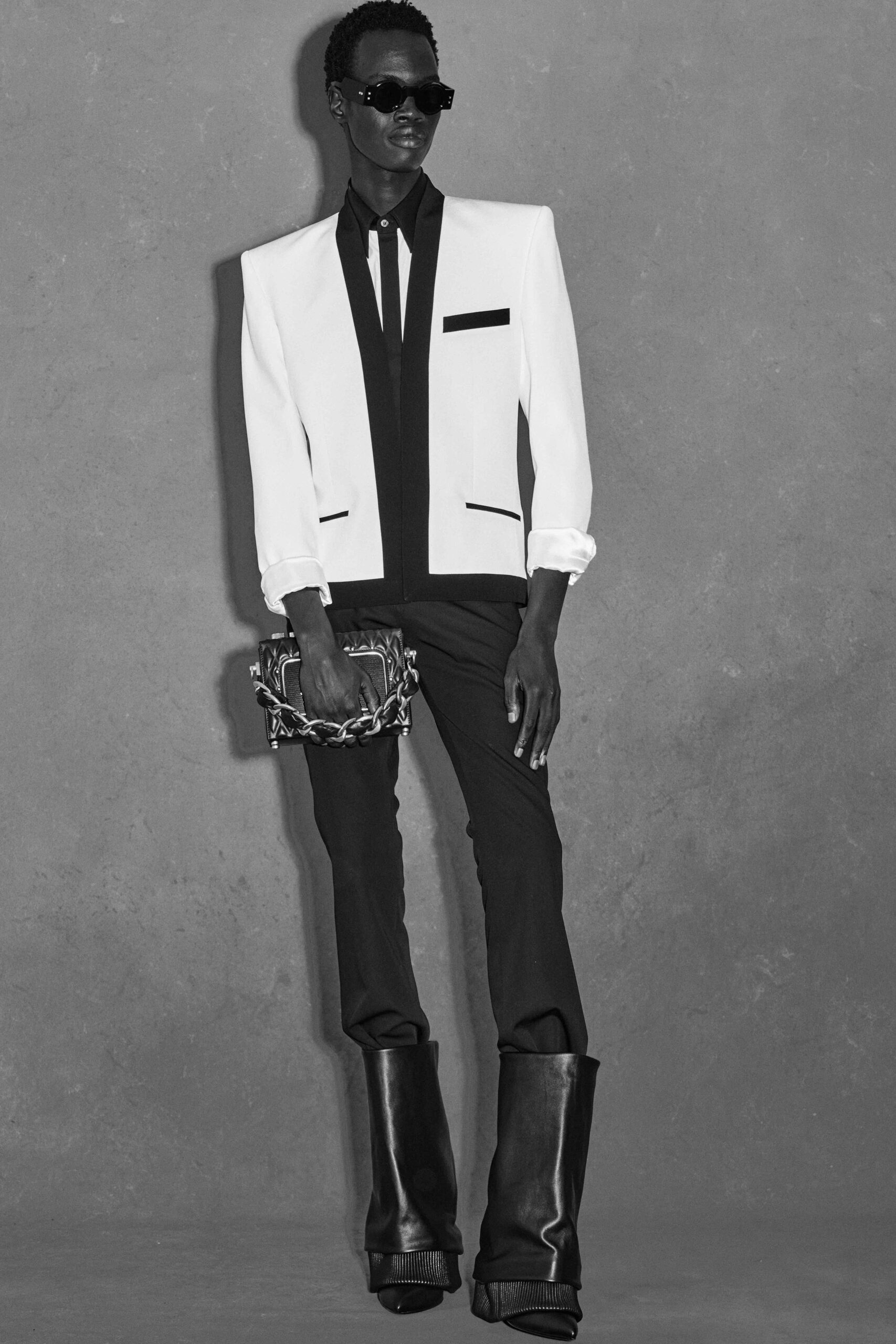 black and white structured blazer outfit
