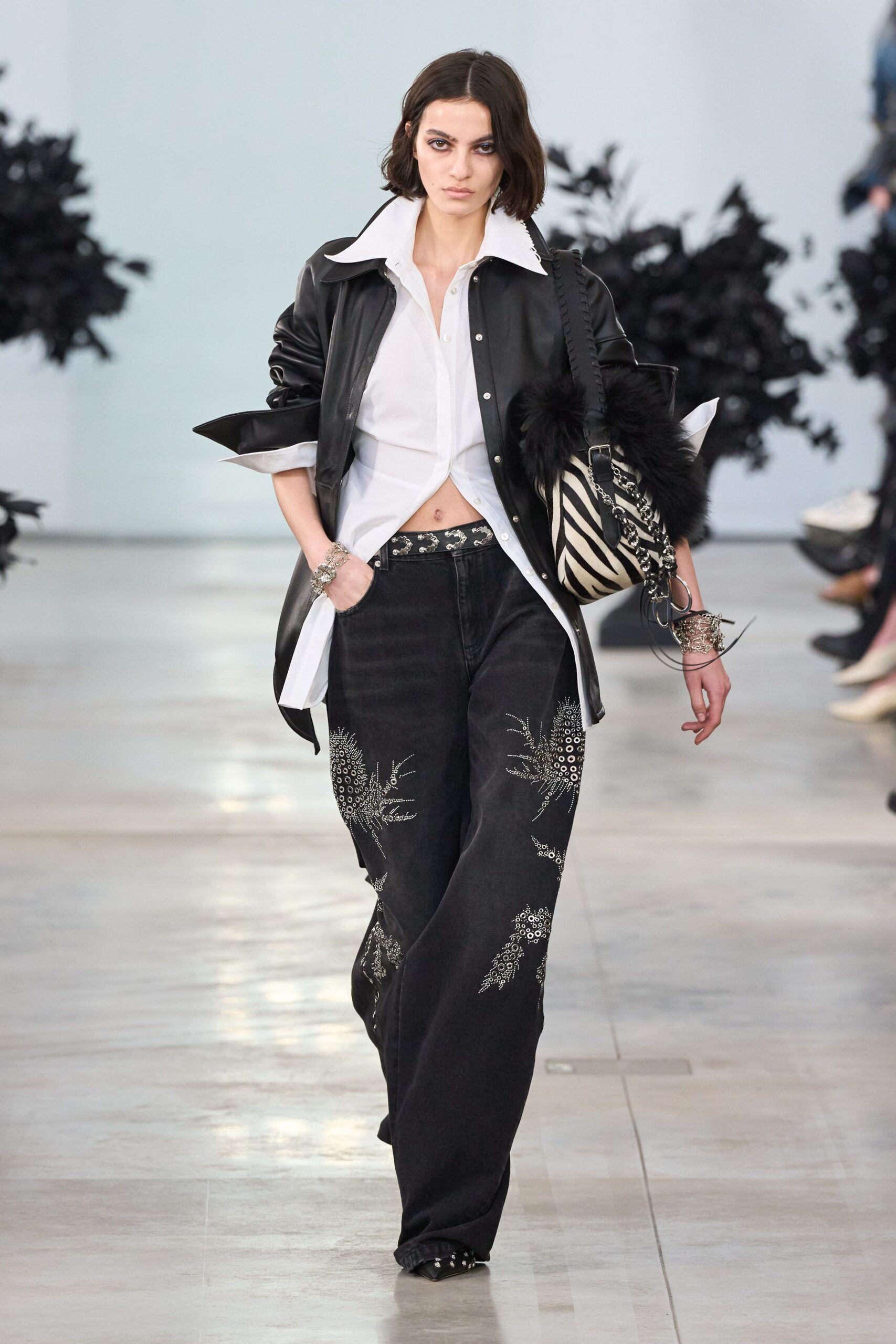 black denim relaxed embroidered pants