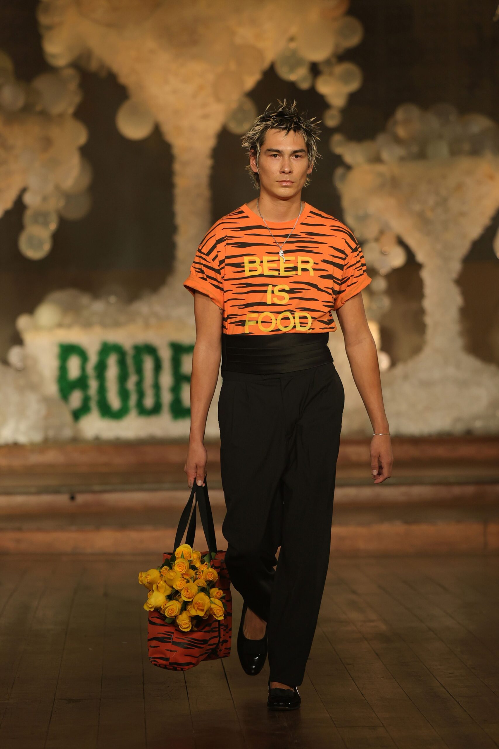 orange cotton short-sleeve collared relaxed printed t-shirt