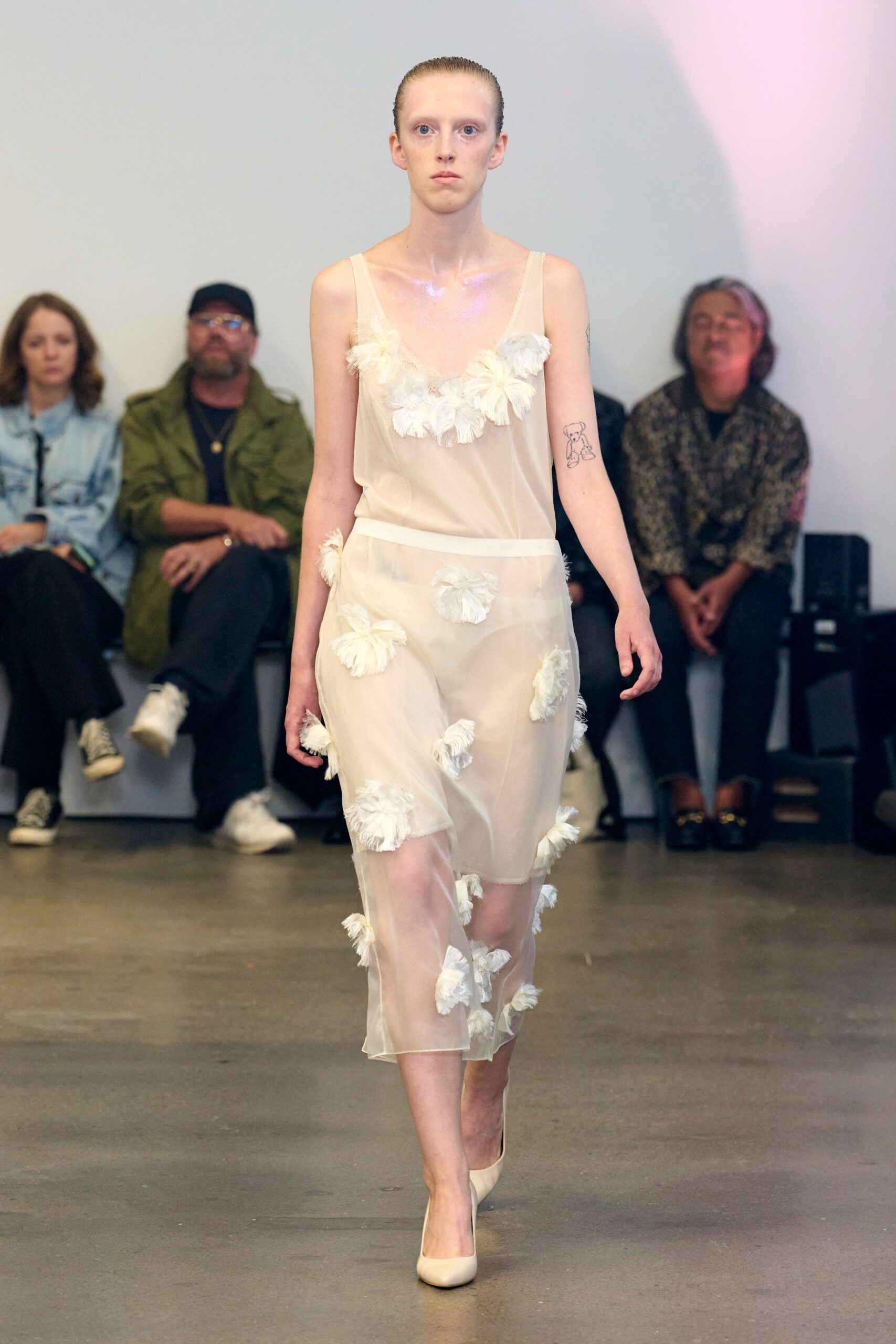 ivory sheer midi dress