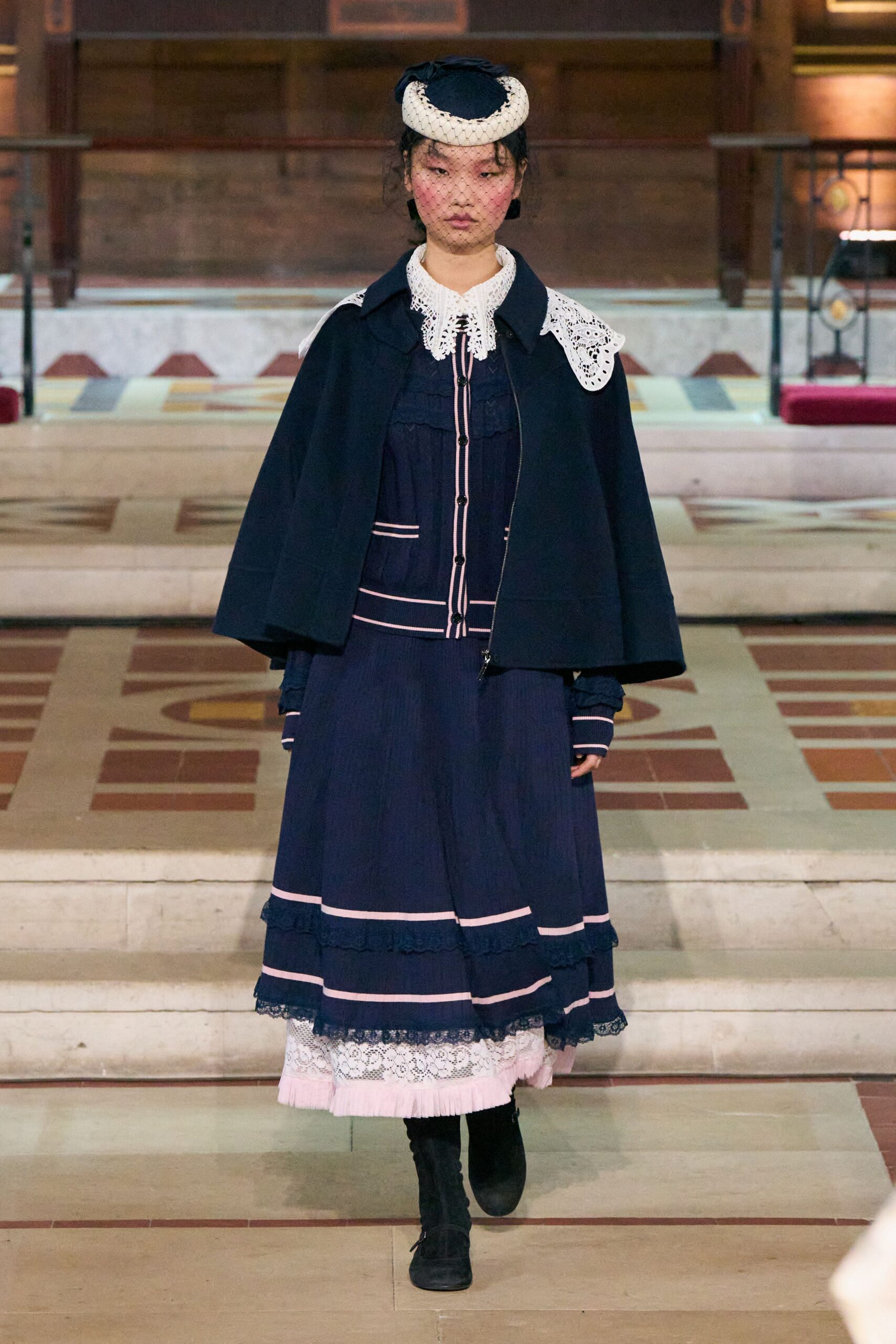 black wool long-sleeve relaxed buttoned cape