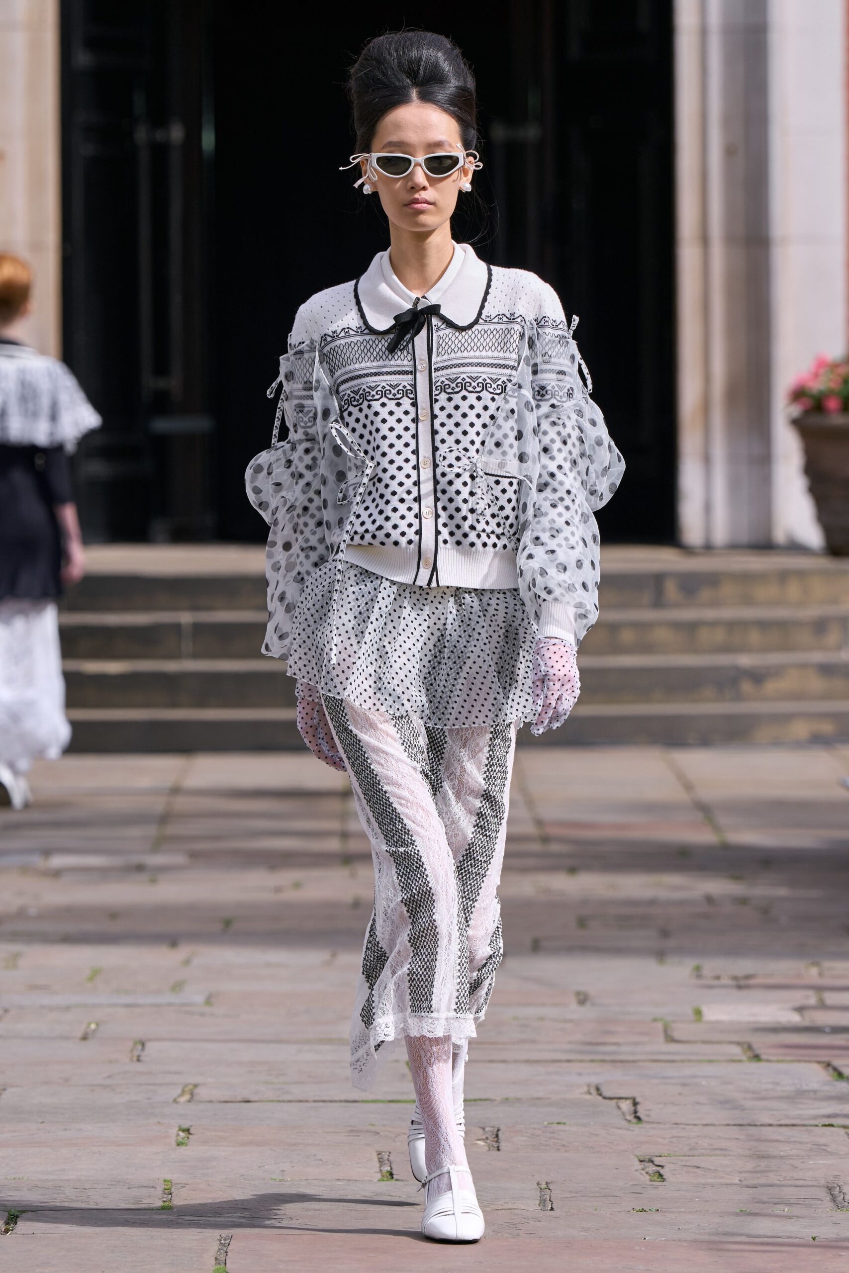 white mesh fitted striped sheer pants
