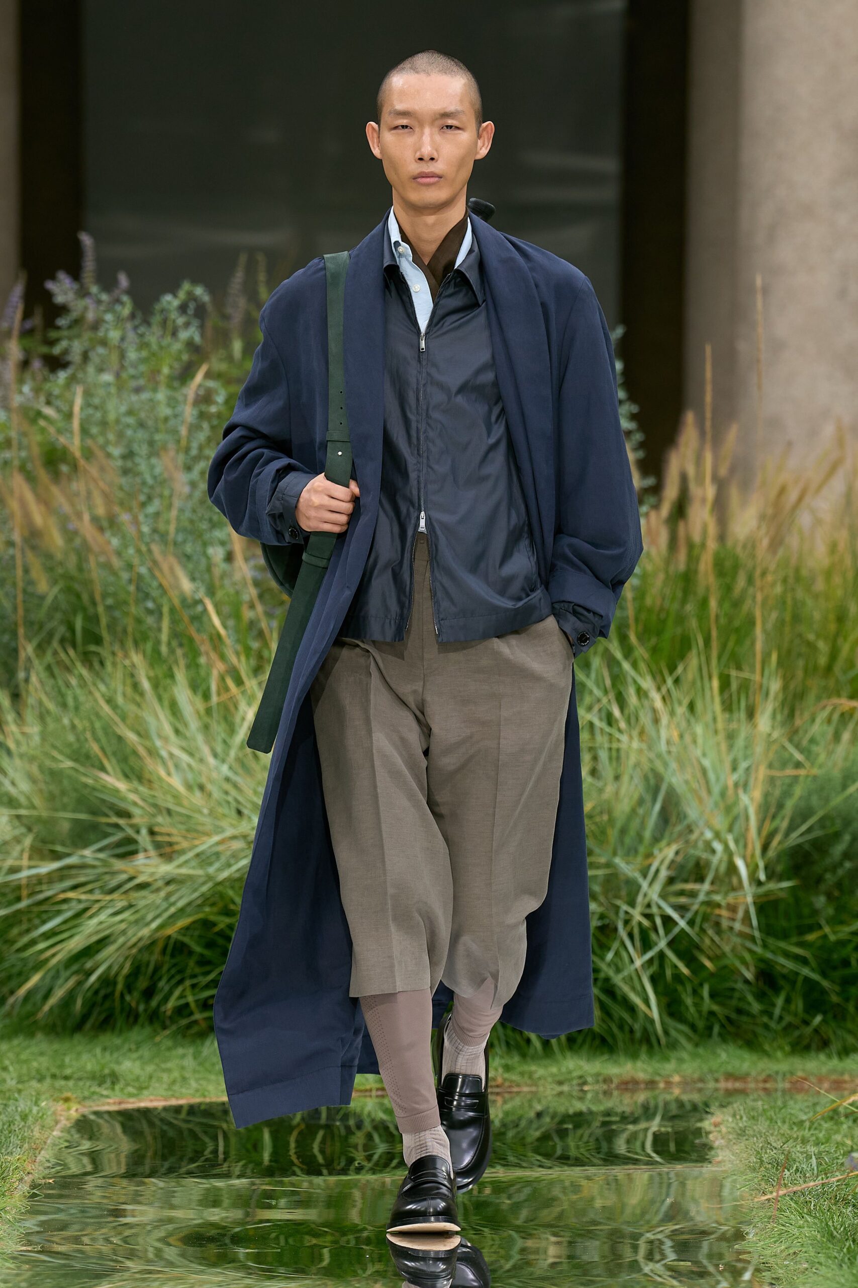 navy coat black jacket gray pants