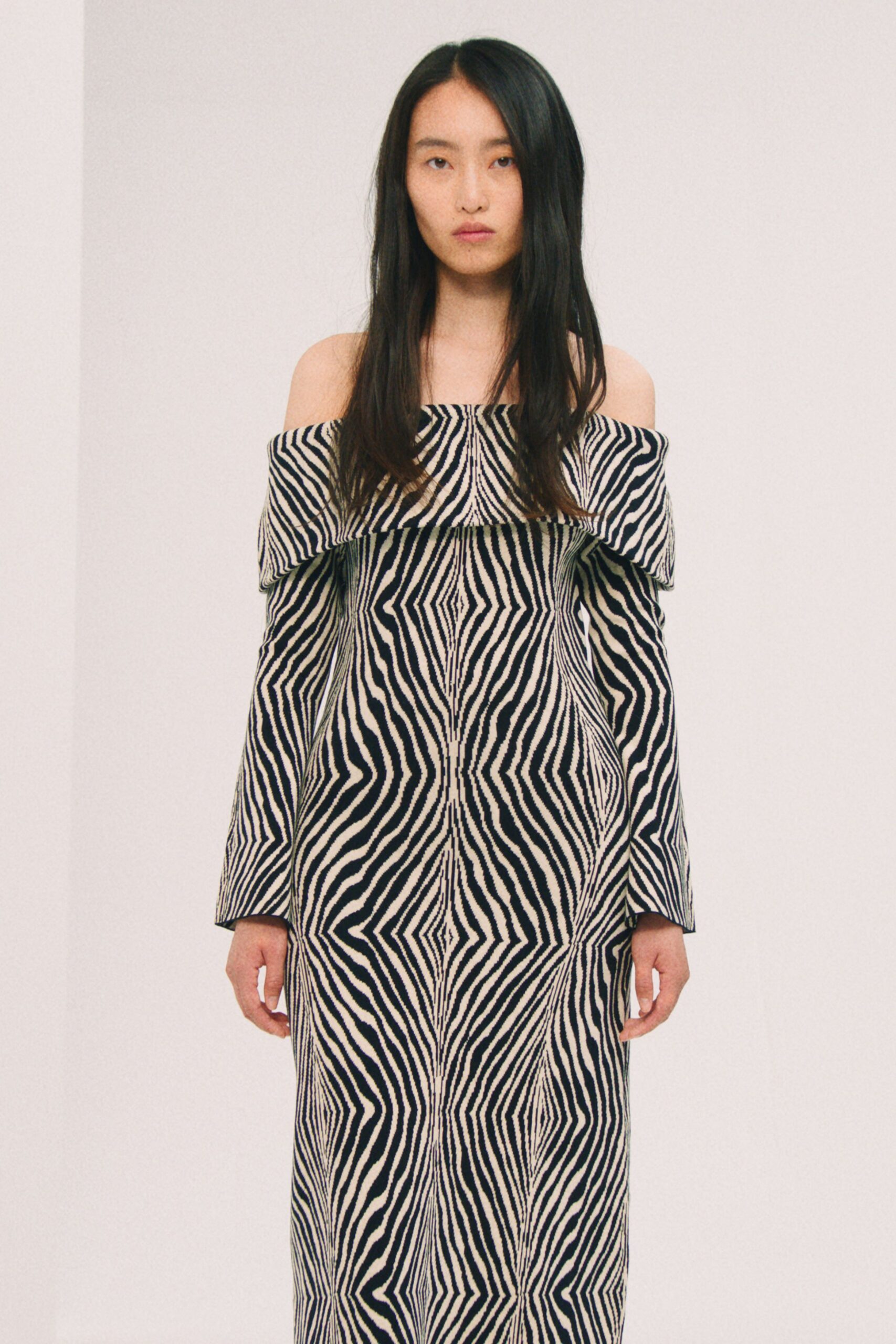 black and white striped gown
