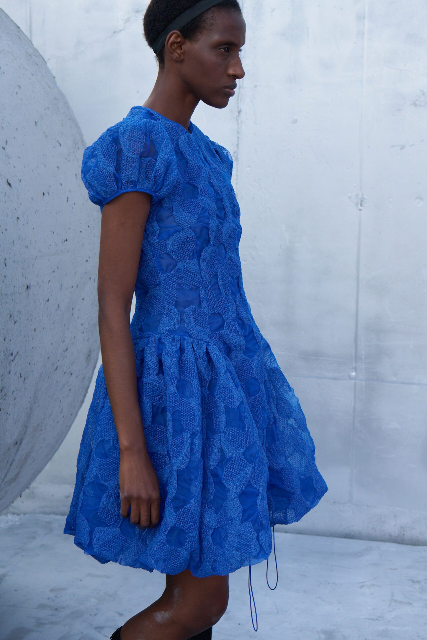 blue textured mini dress