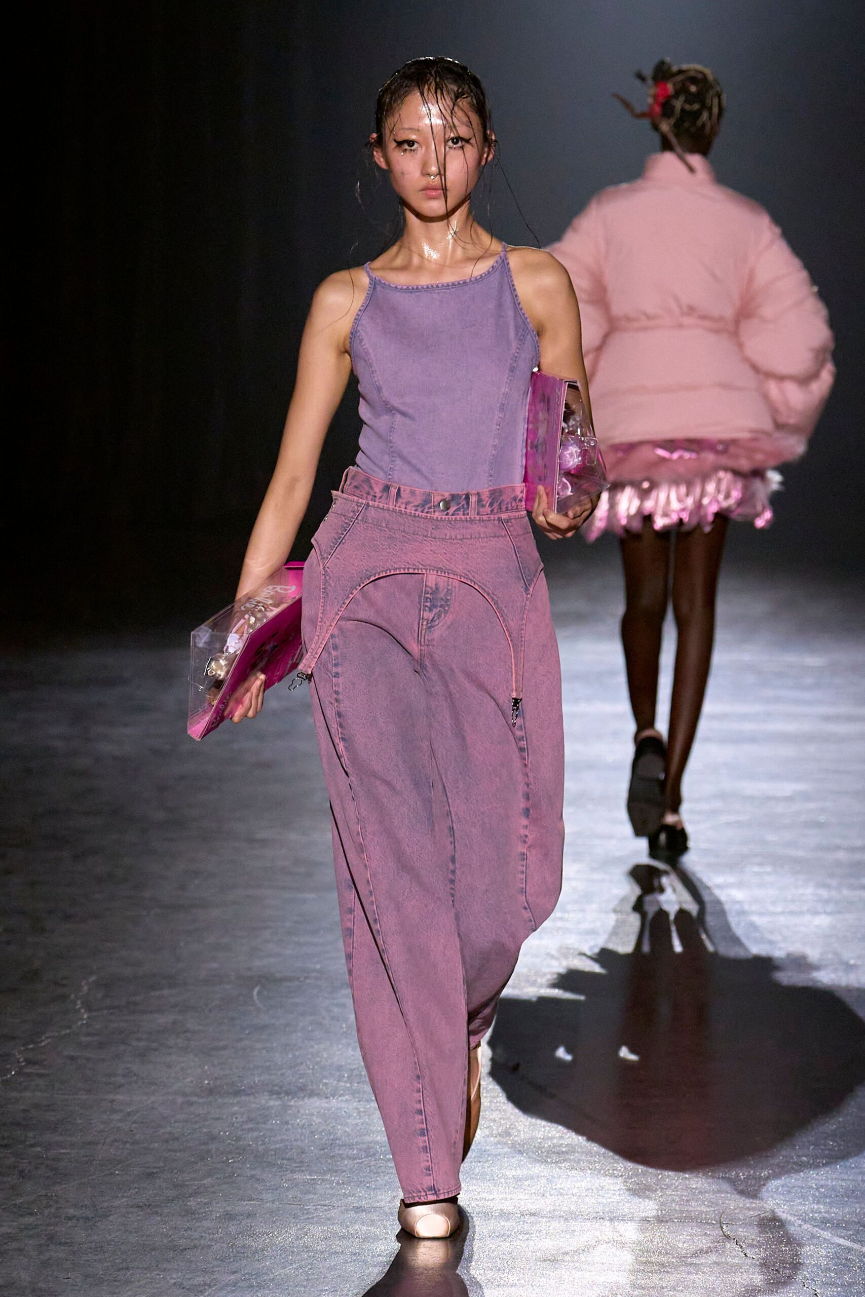 pink denim relaxed wide-leg pants
