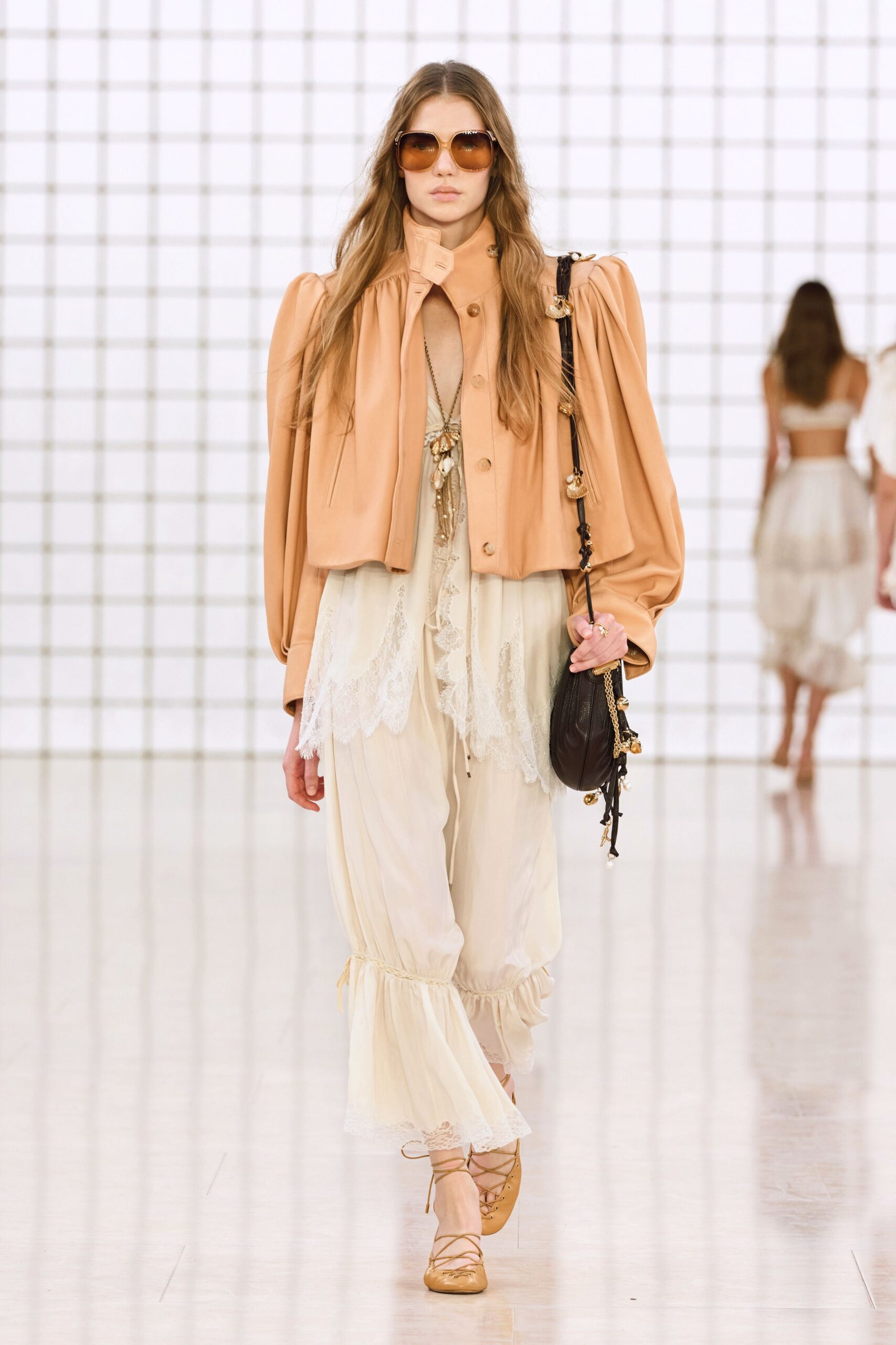 white chiffon relaxed ruffled pants