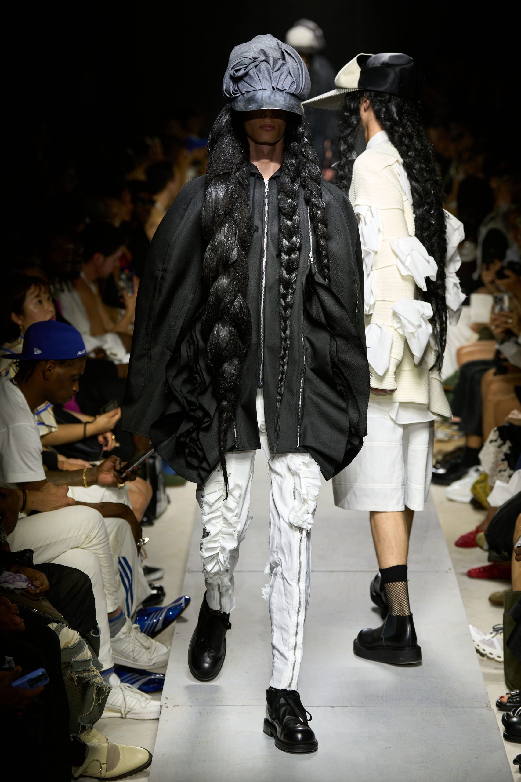 black cotton long-sleeve collared oversized layered jacket