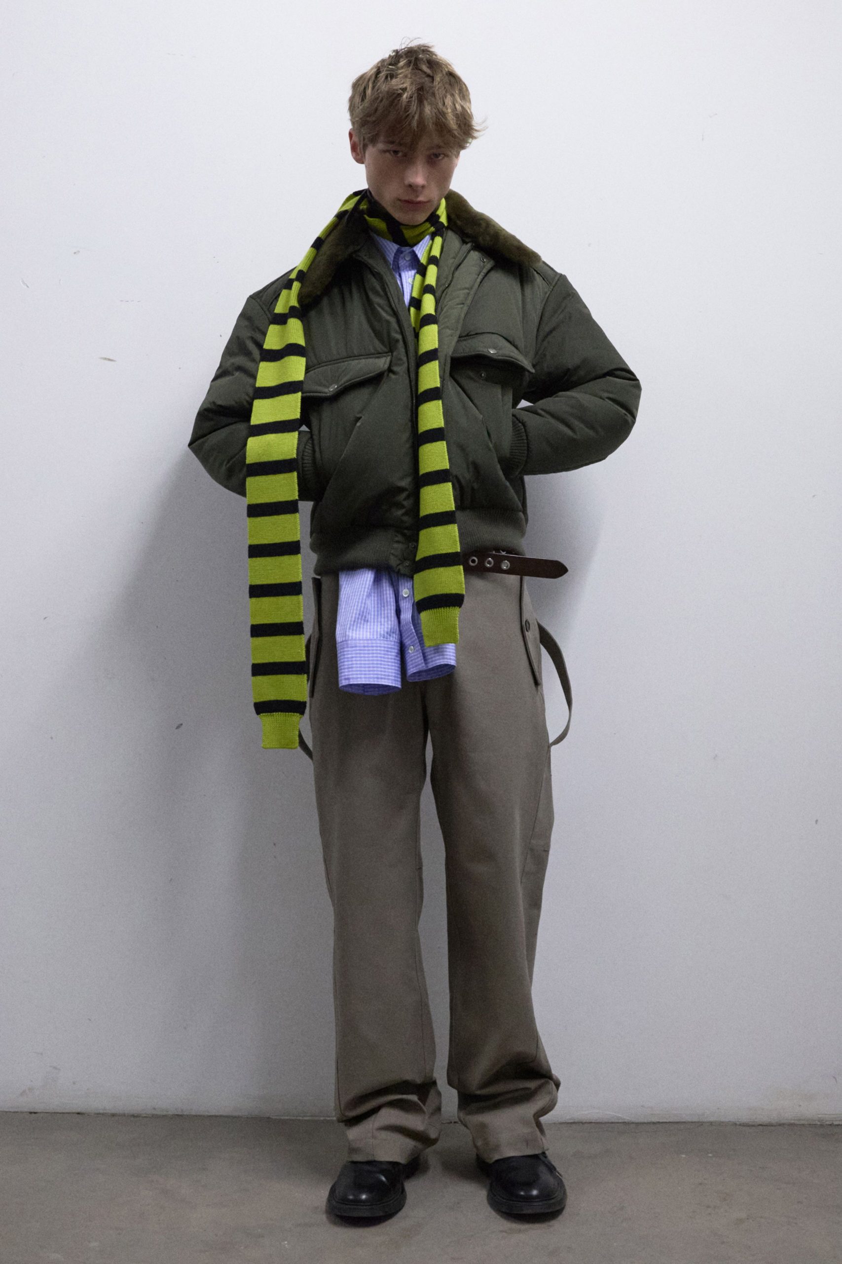 green relaxed jacket with scarf