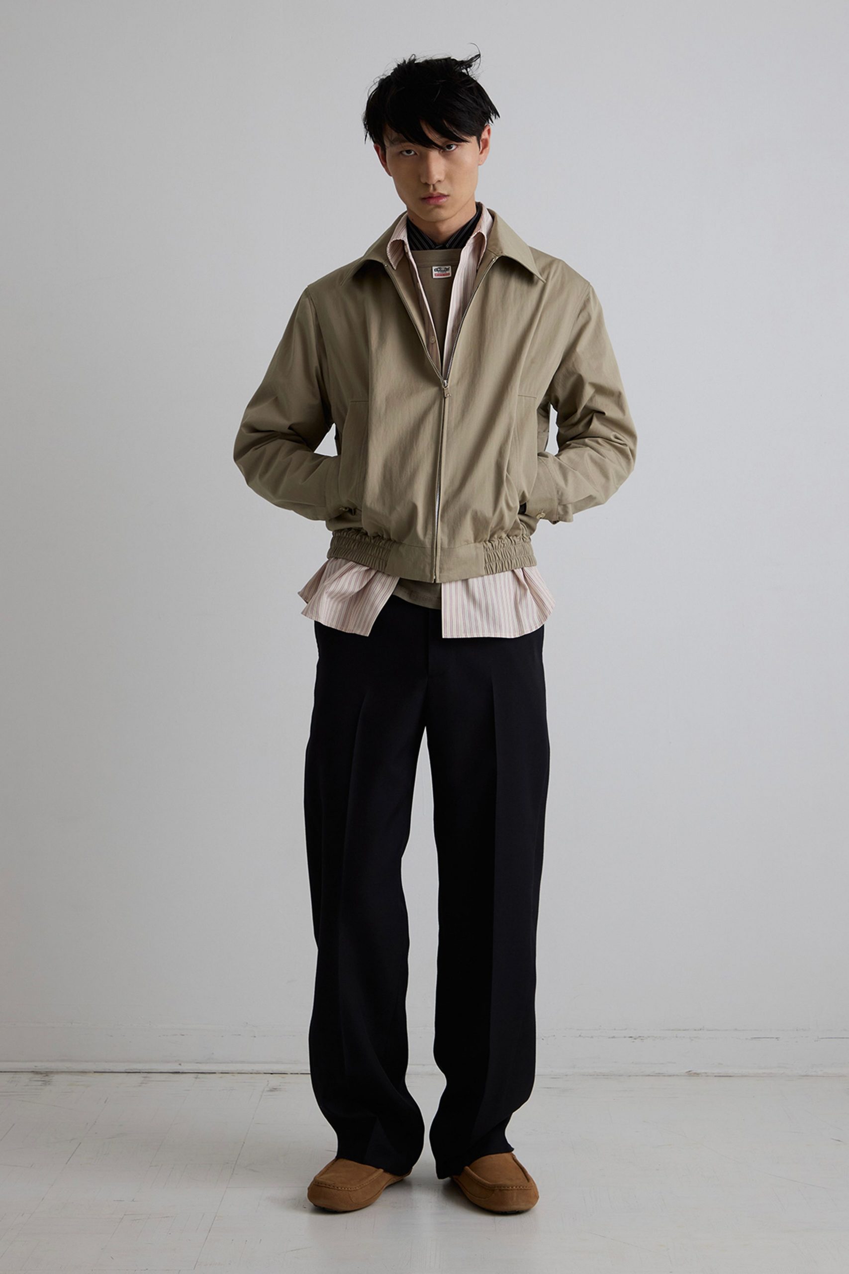 pink cotton long-sleeve collared fitted striped shirt