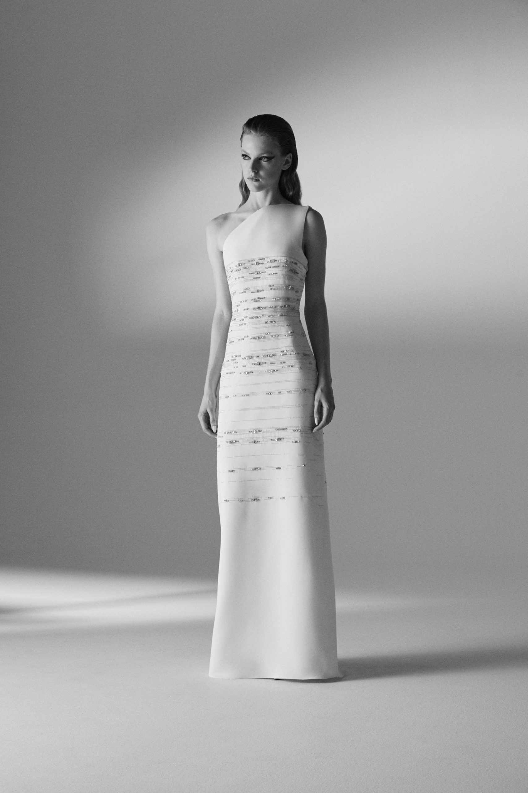 white fitted sleeveless gown