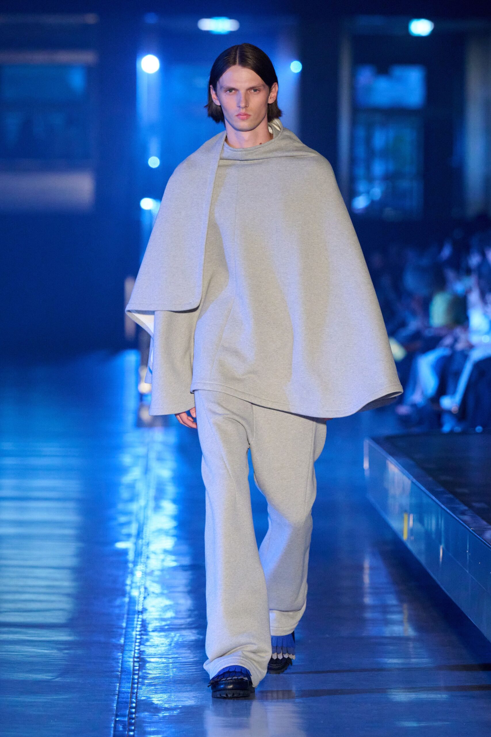 beige wool cape and pants