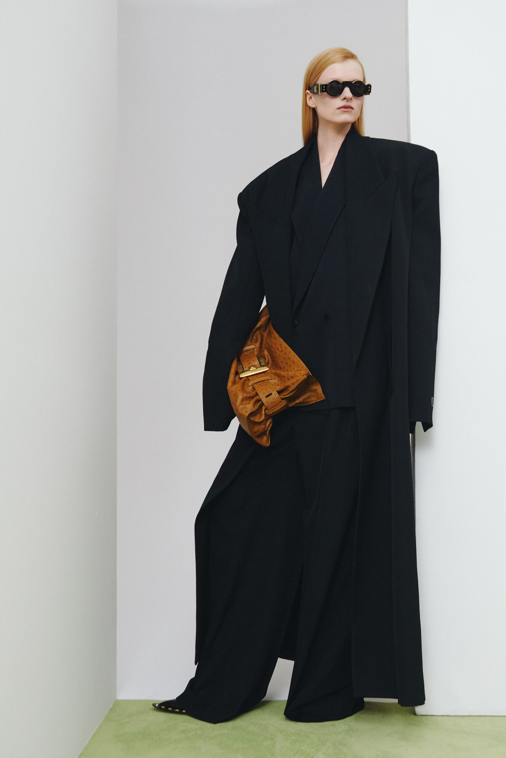 black wool long-sleeve v-neck oversized structured blazer