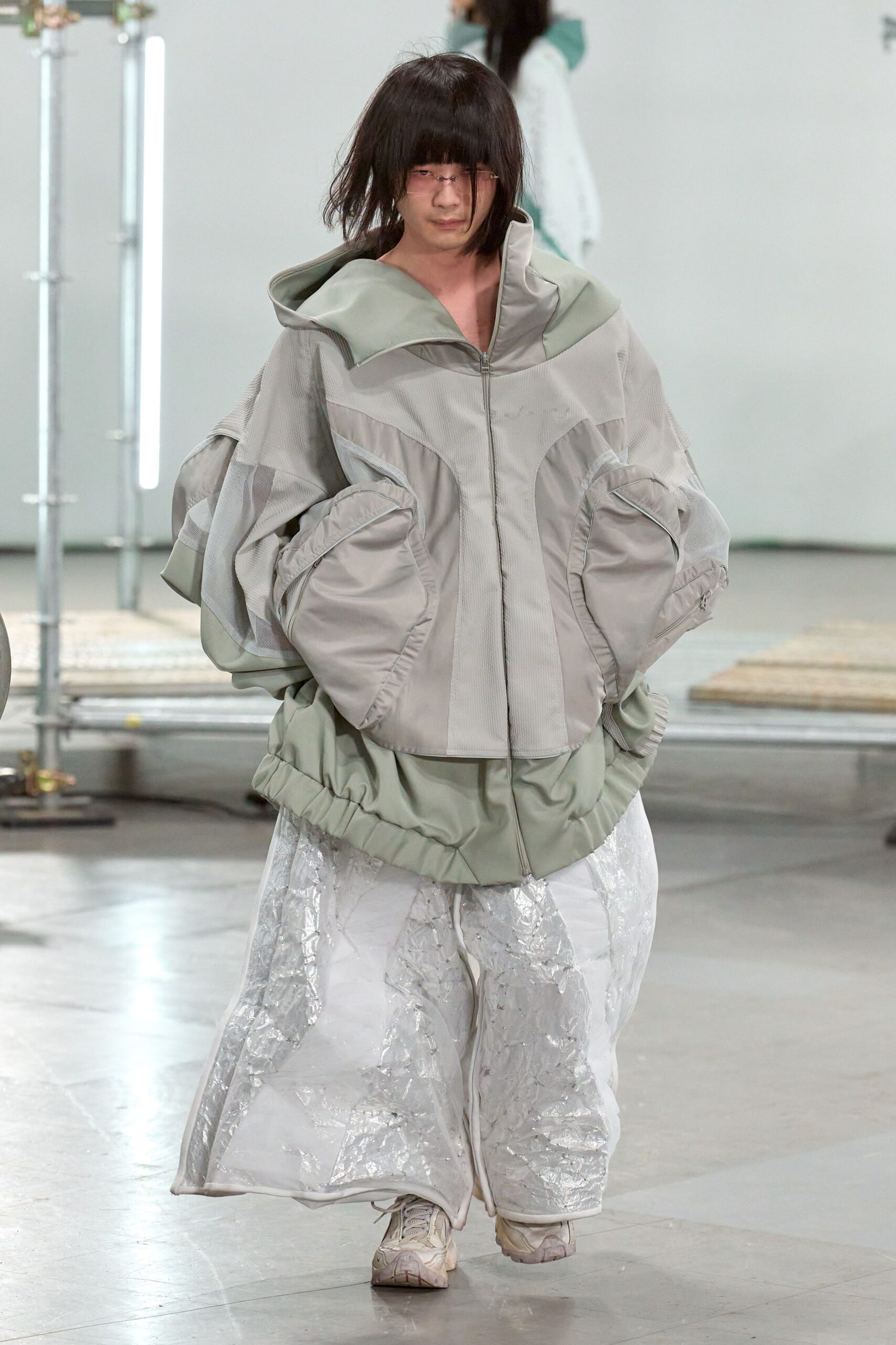 white vinyl relaxed wide-leg shiny pants