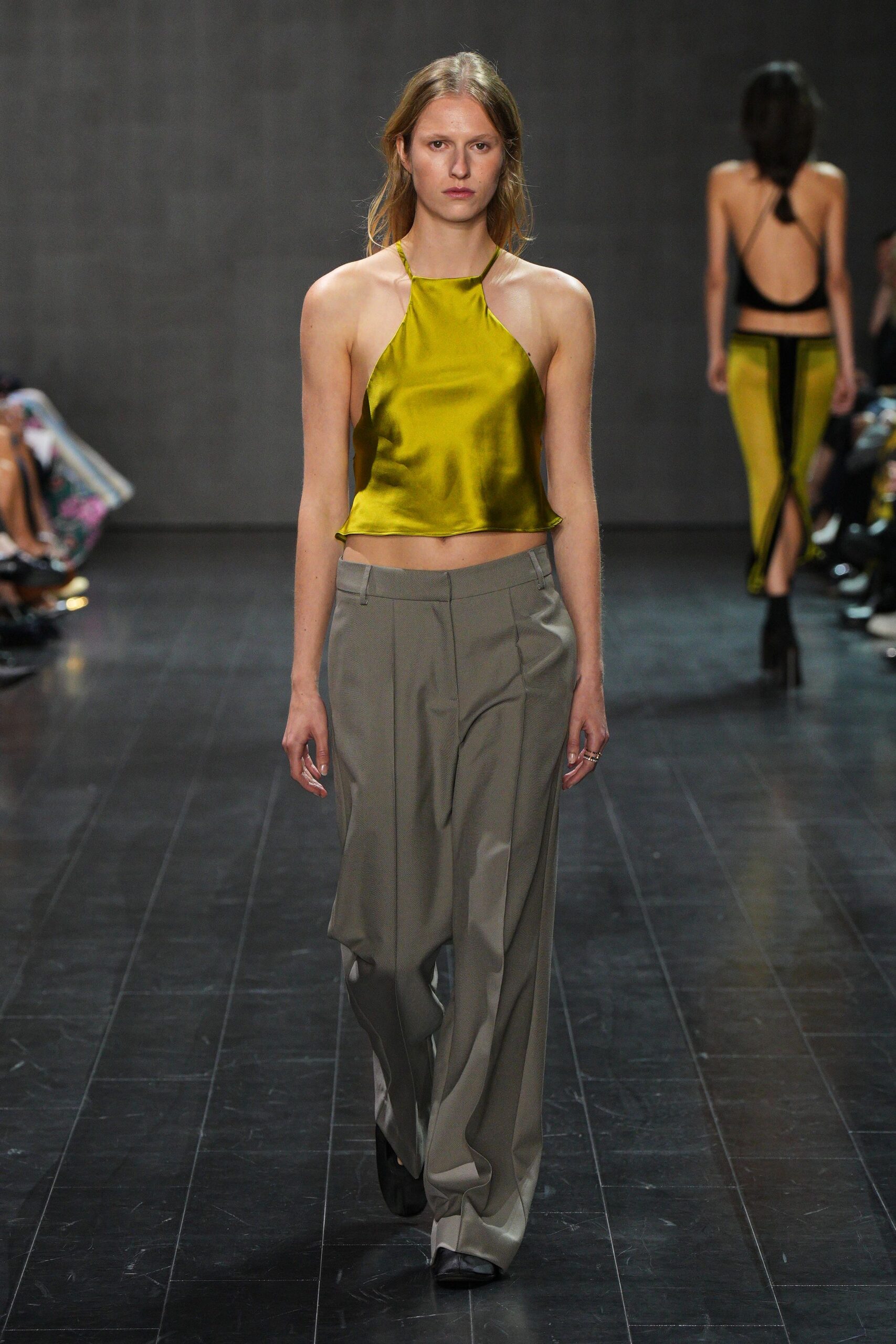 gray wool relaxed pleated wide-leg maxi pants