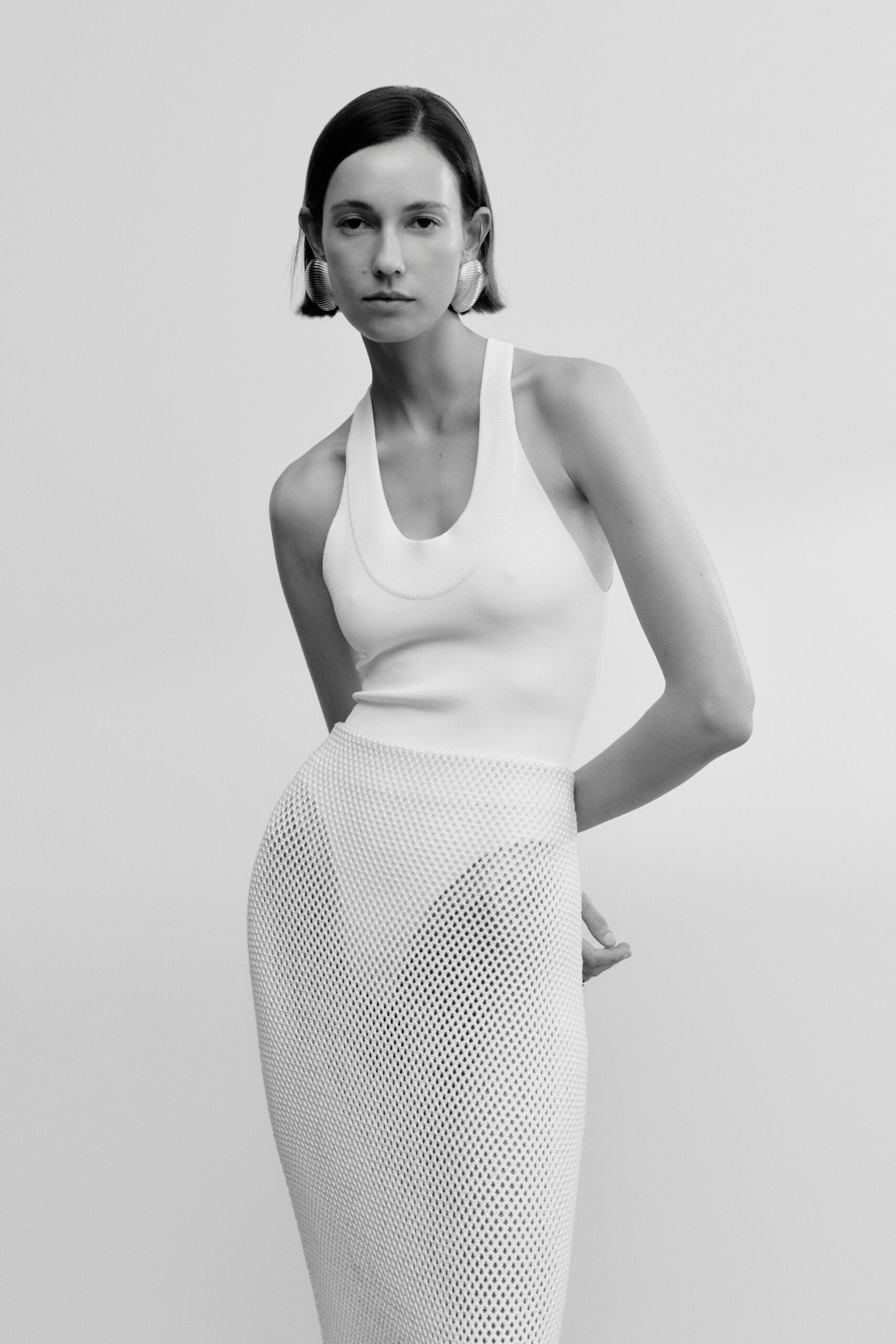 white textured halter dress