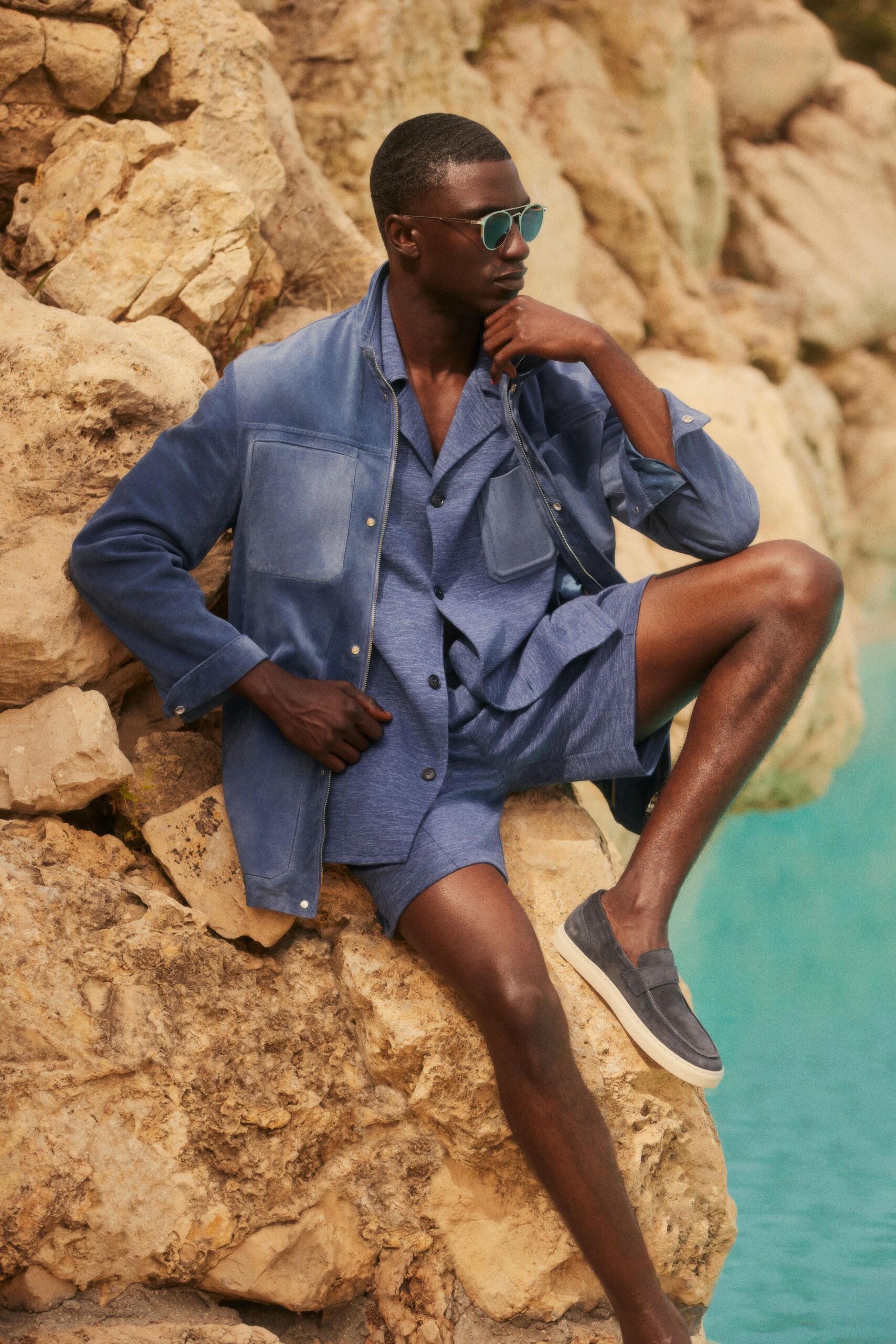 blue metallic structured sunglasses