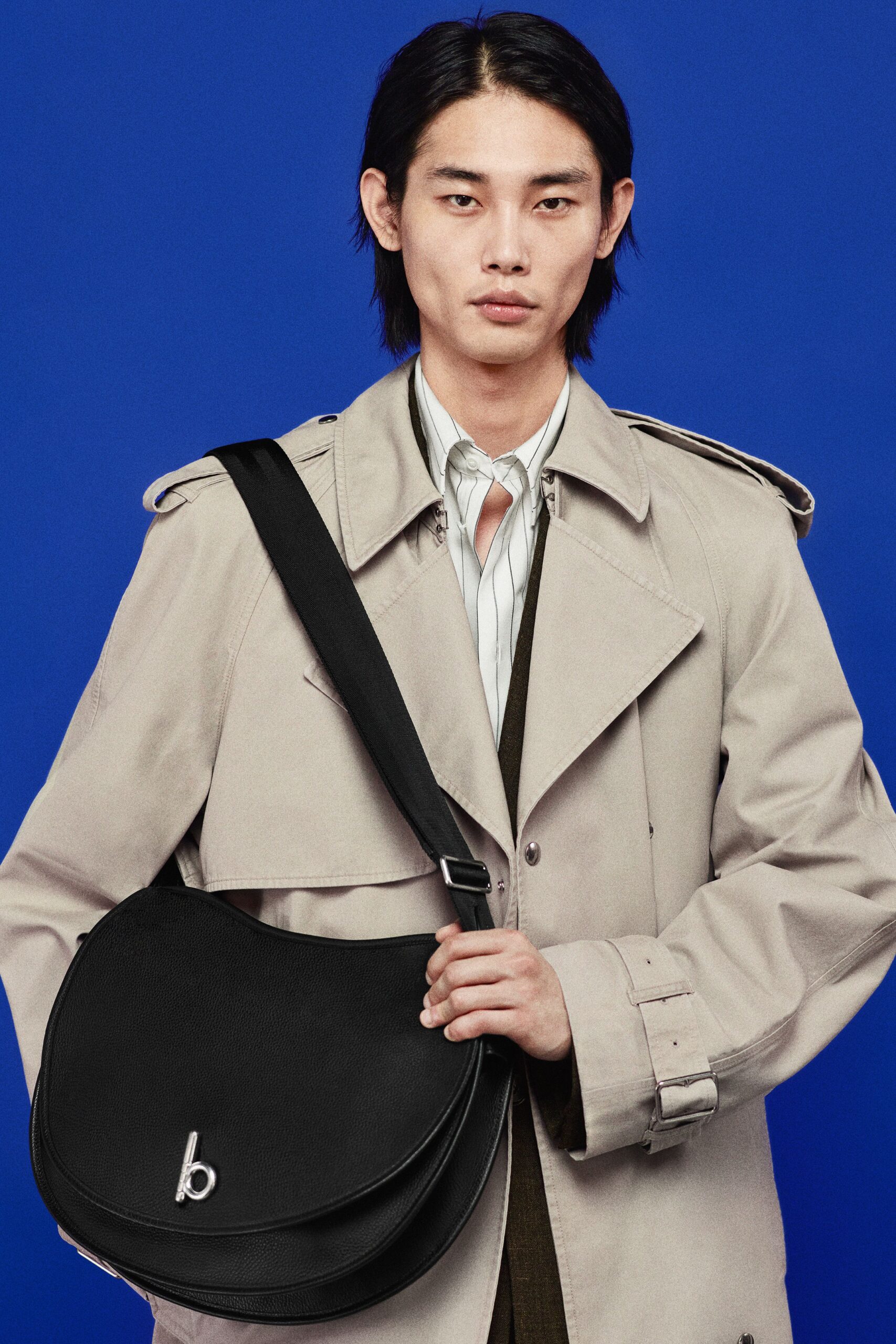 beige trench coat with white shirt