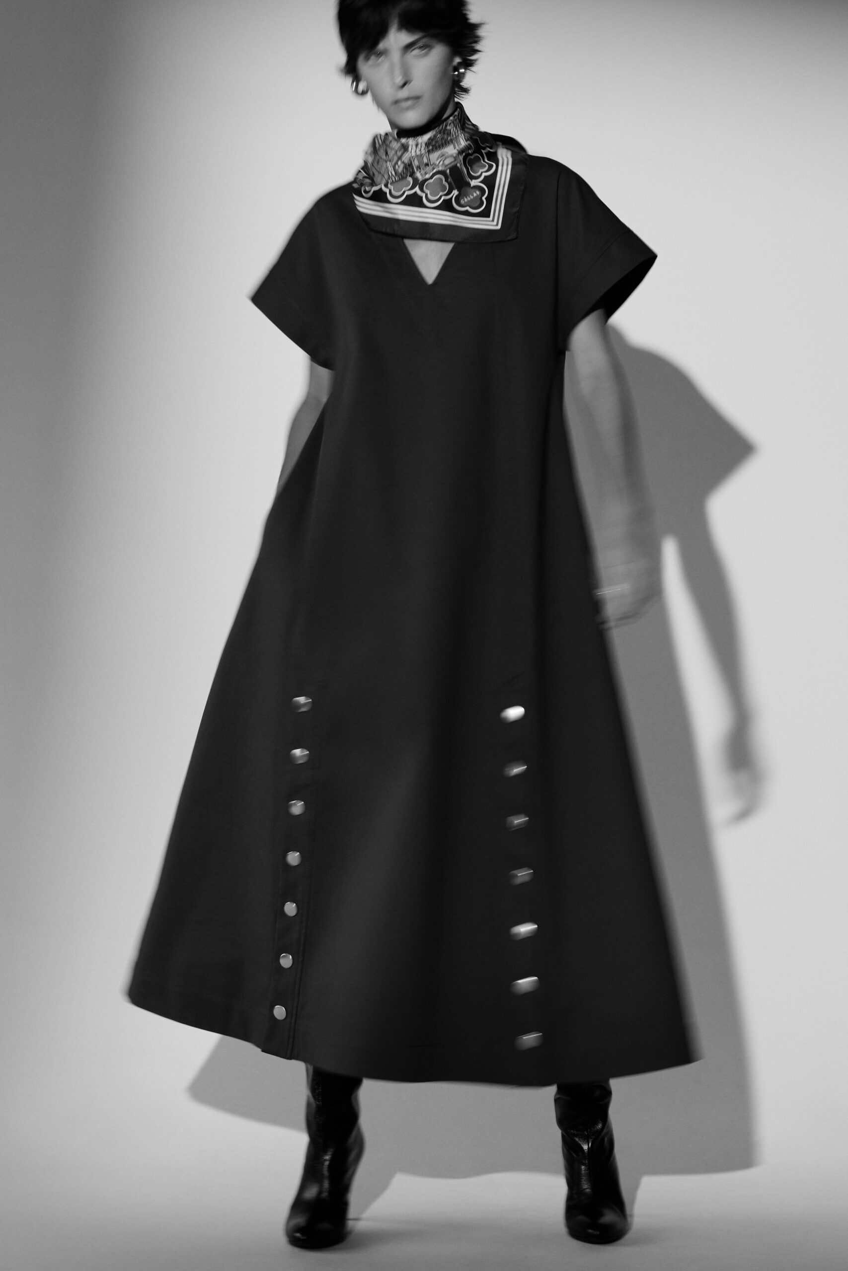 black relaxed maxi dress with scarf