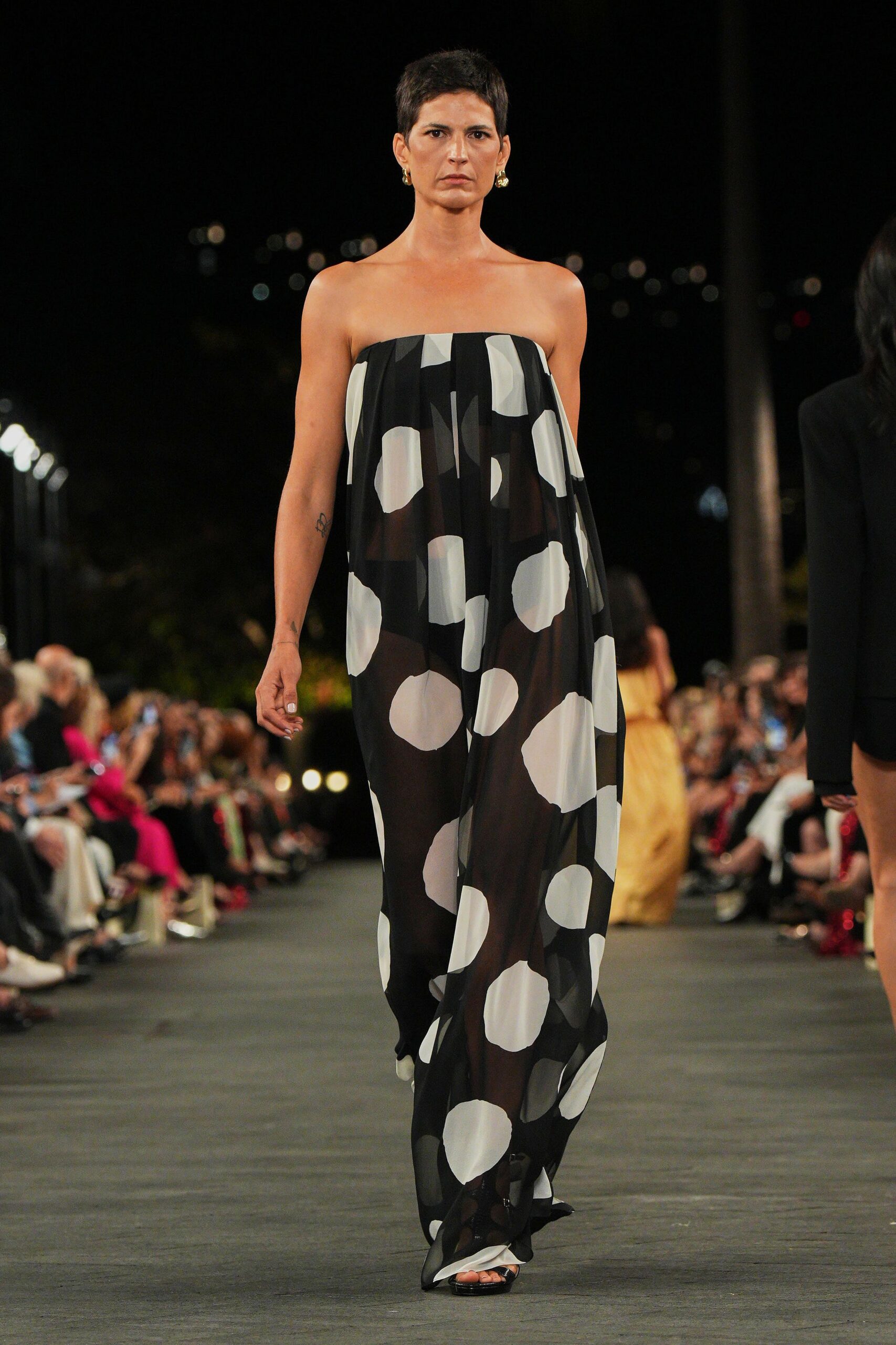 black and white strapless gown