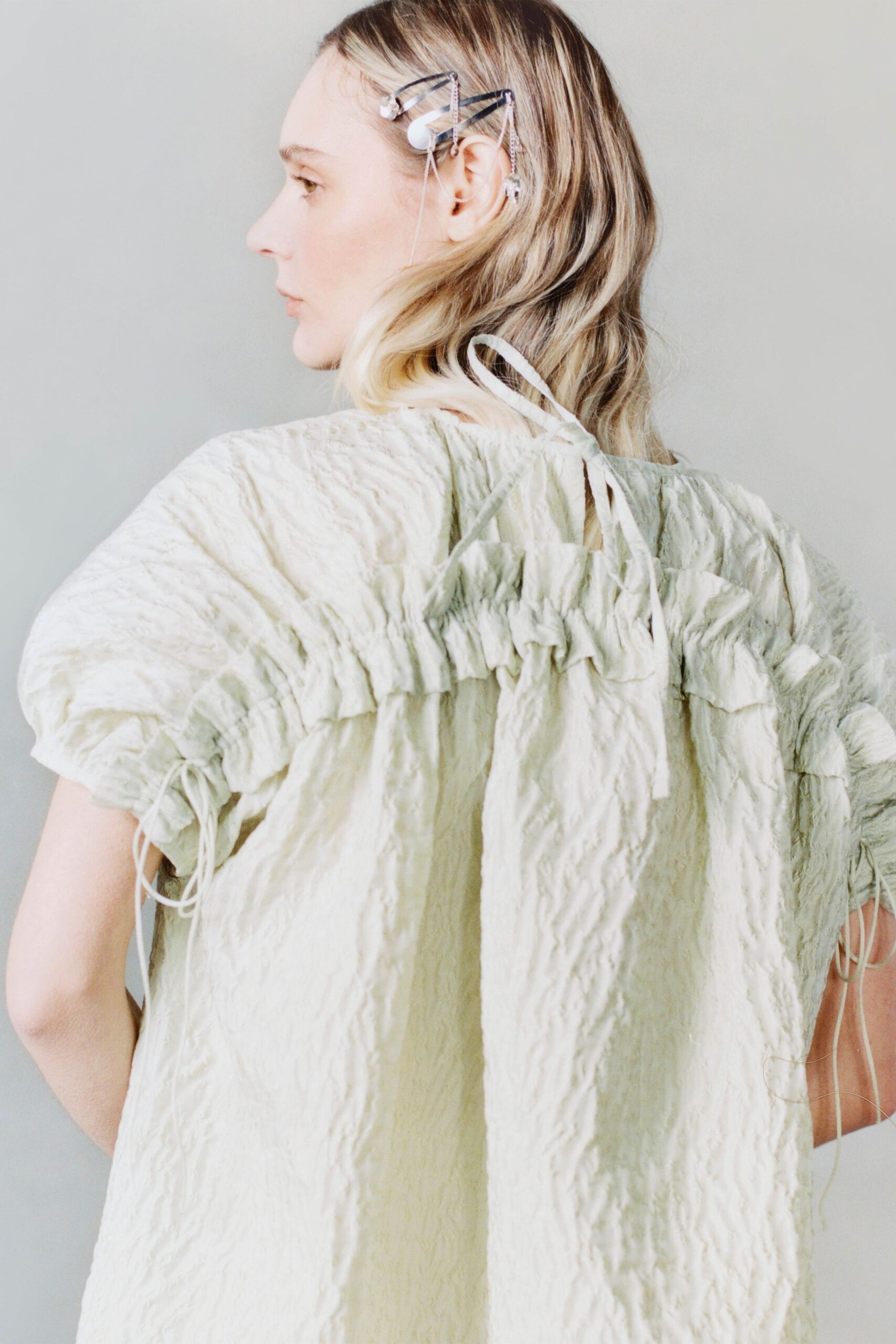 ivory relaxed pleated dress