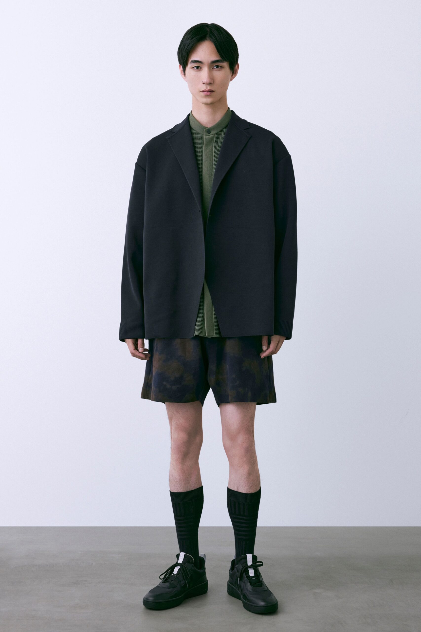 black oversized jacket with shorts