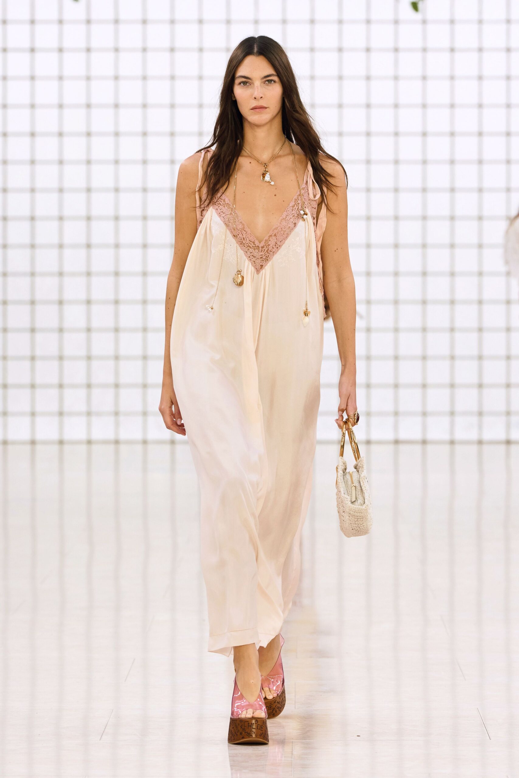 pink beige embroidered maxi dress