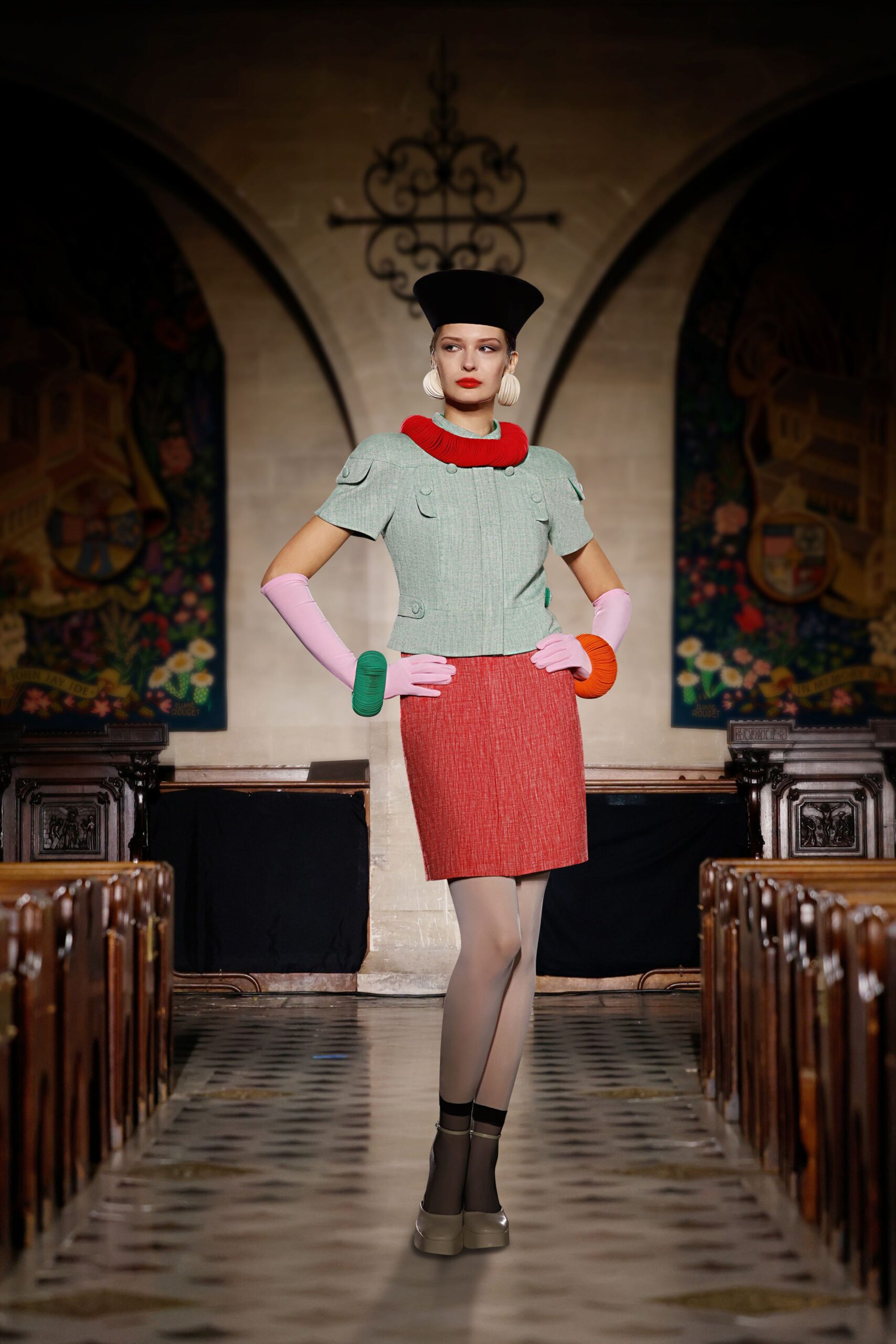 red cotton fitted straight-leg mini skirt