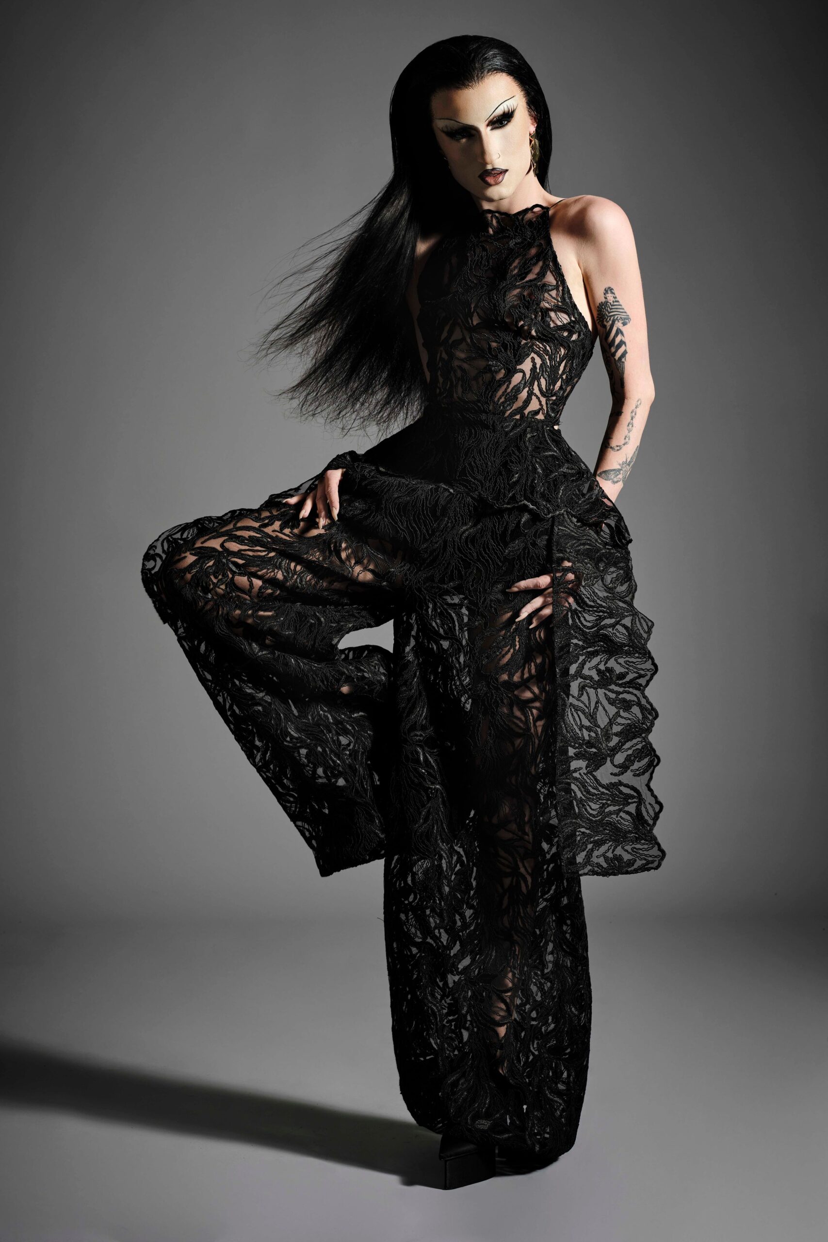 black lace fitted jumpsuit