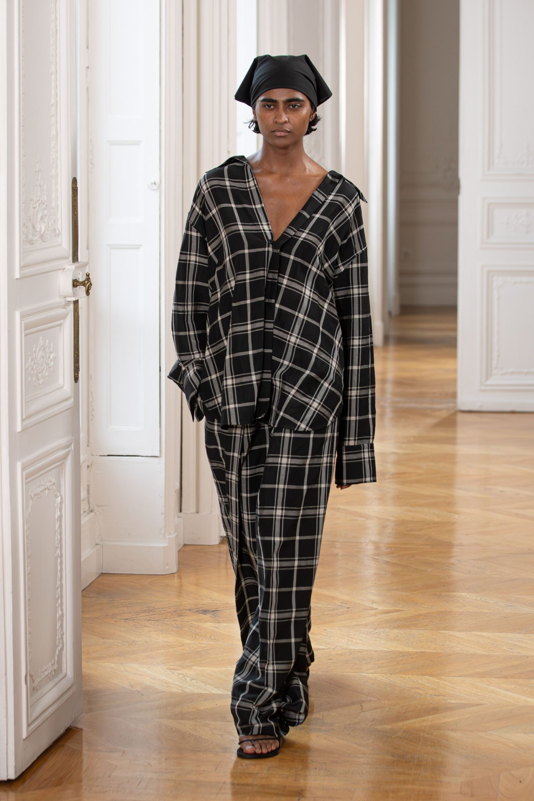 black and white checked oversized shirt and pants