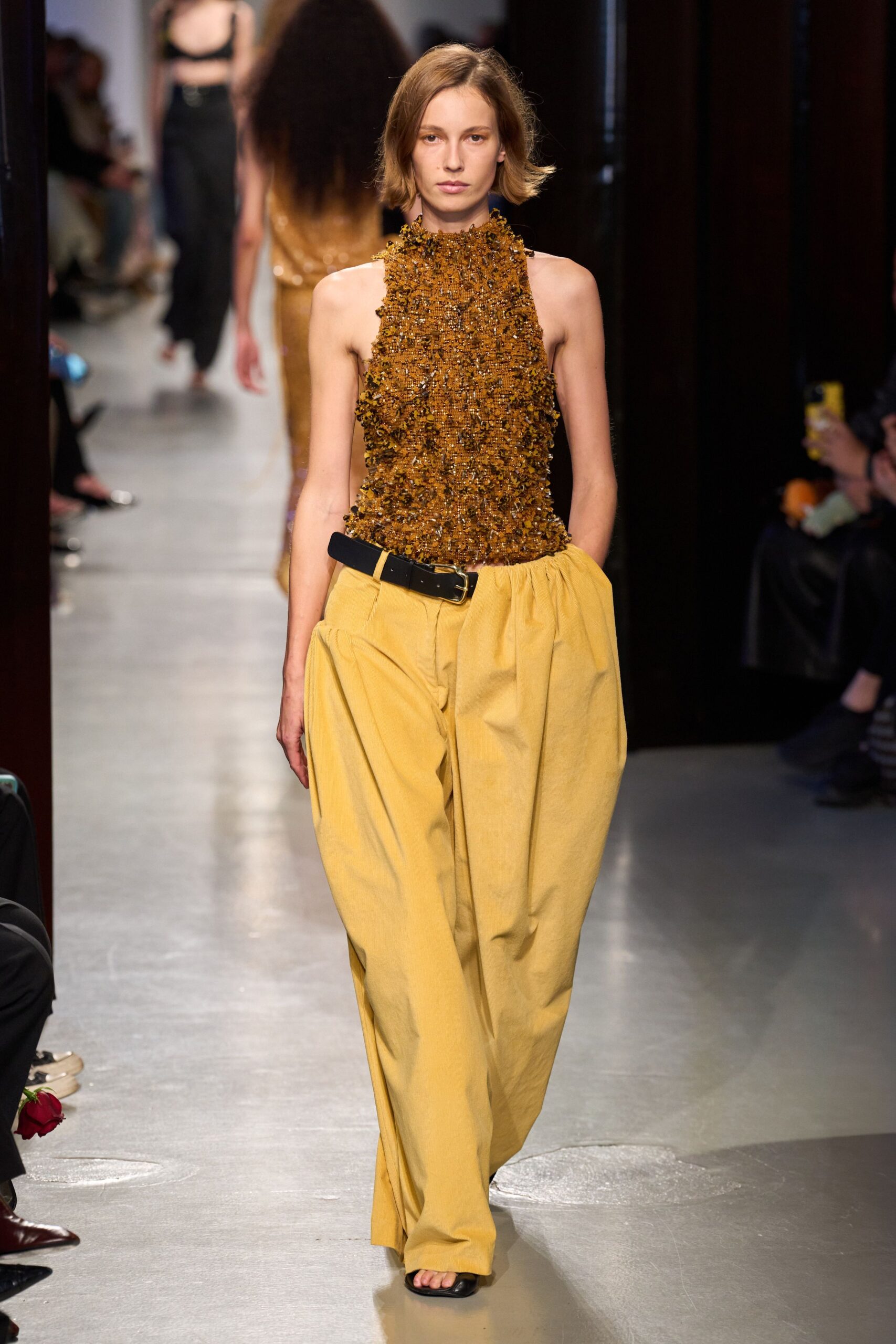 yellow cotton relaxed wide-leg pants